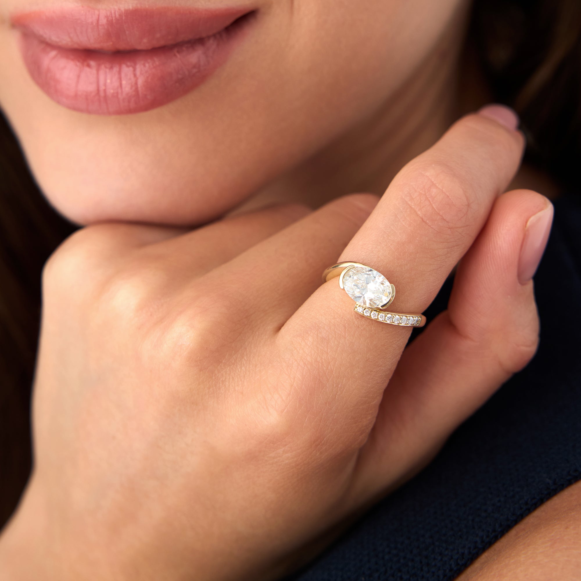 OBFJ0562 - 1.50 Ctw 14k Lab Grown Oval Shaped Curved Pavé Band Enagement Ring - Nadia 2