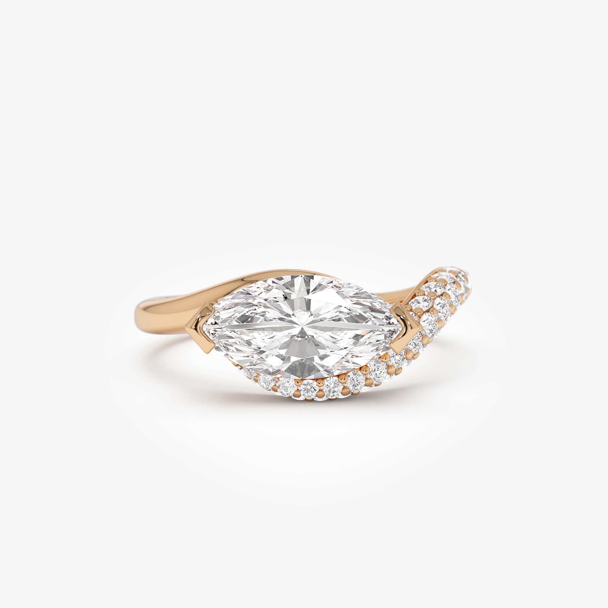 OBFJ0564 - 1.55 Ctw 14k Lab Grown Marqusie Shaped Curved Pavé Band Enagement Ring - Livia 8