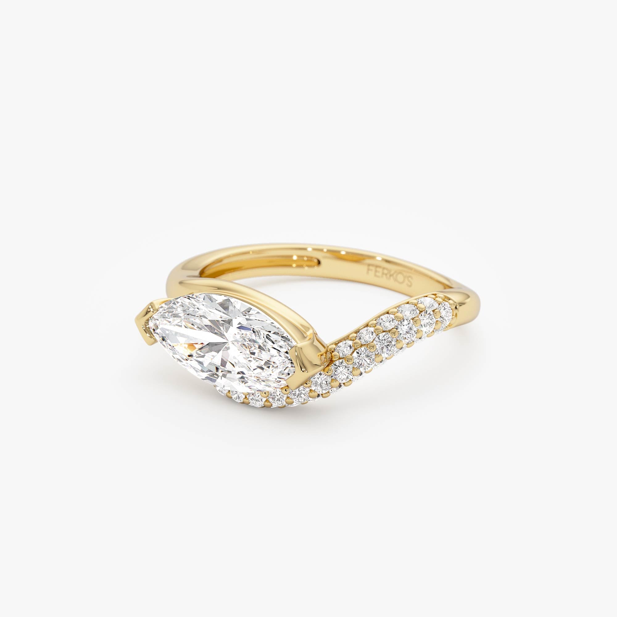OBFJ0028 - 1.55 Ctw Lab Grown Marquise Shaped Curved Pavé Band Engagement Ring - Livia - 14k Gold 8