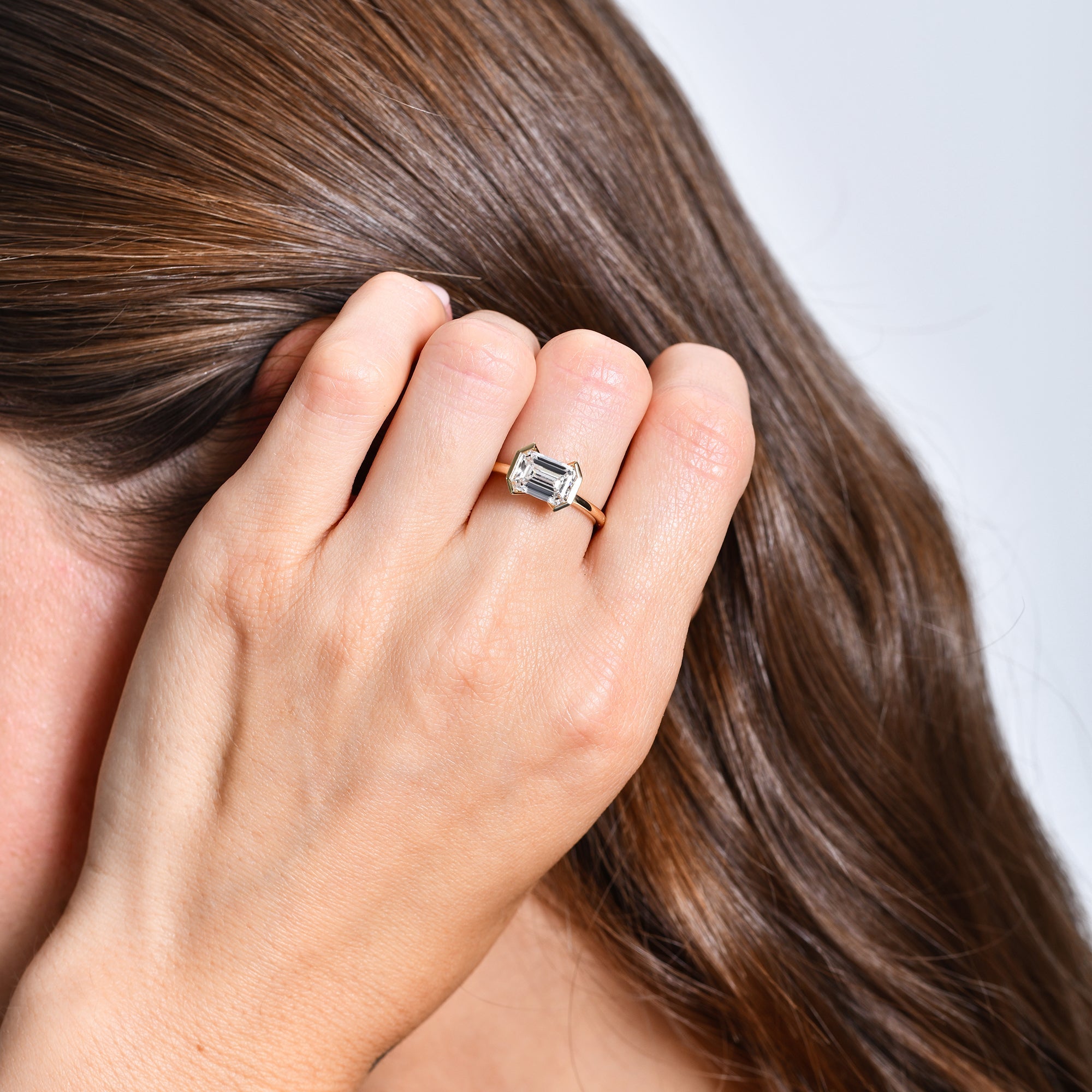 OBFJ0704 - 2.00 ctw 14K Half Bezel East-West Emerald Cut Lab Grown Engagement Ring - Amelia 2
