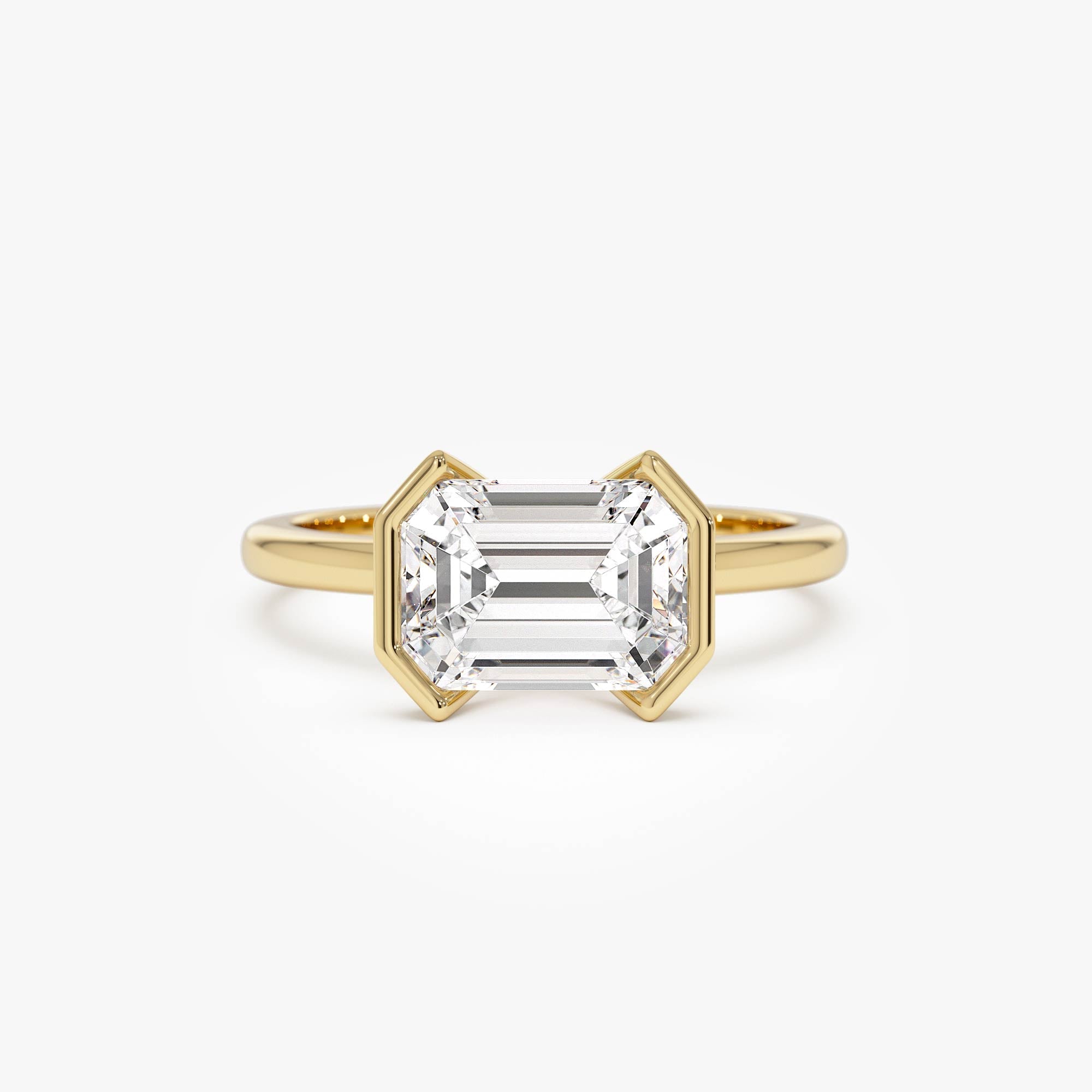 OBFJ0704 - 2.00 ctw 14K Half Bezel East-West Emerald Cut Lab Grown Engagement Ring - Amelia 1