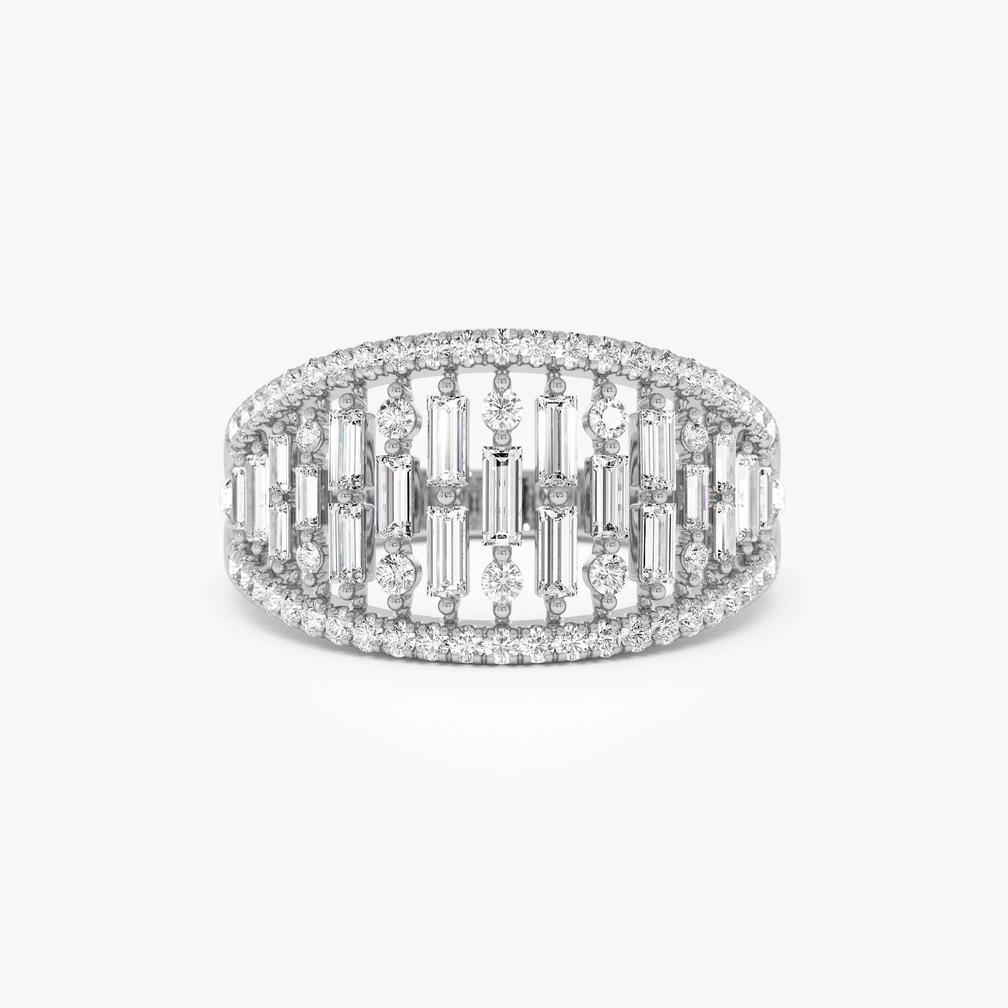 OBFJ0626 - 14k Gold Multi Row Baguette Diamond Statement Ring 7