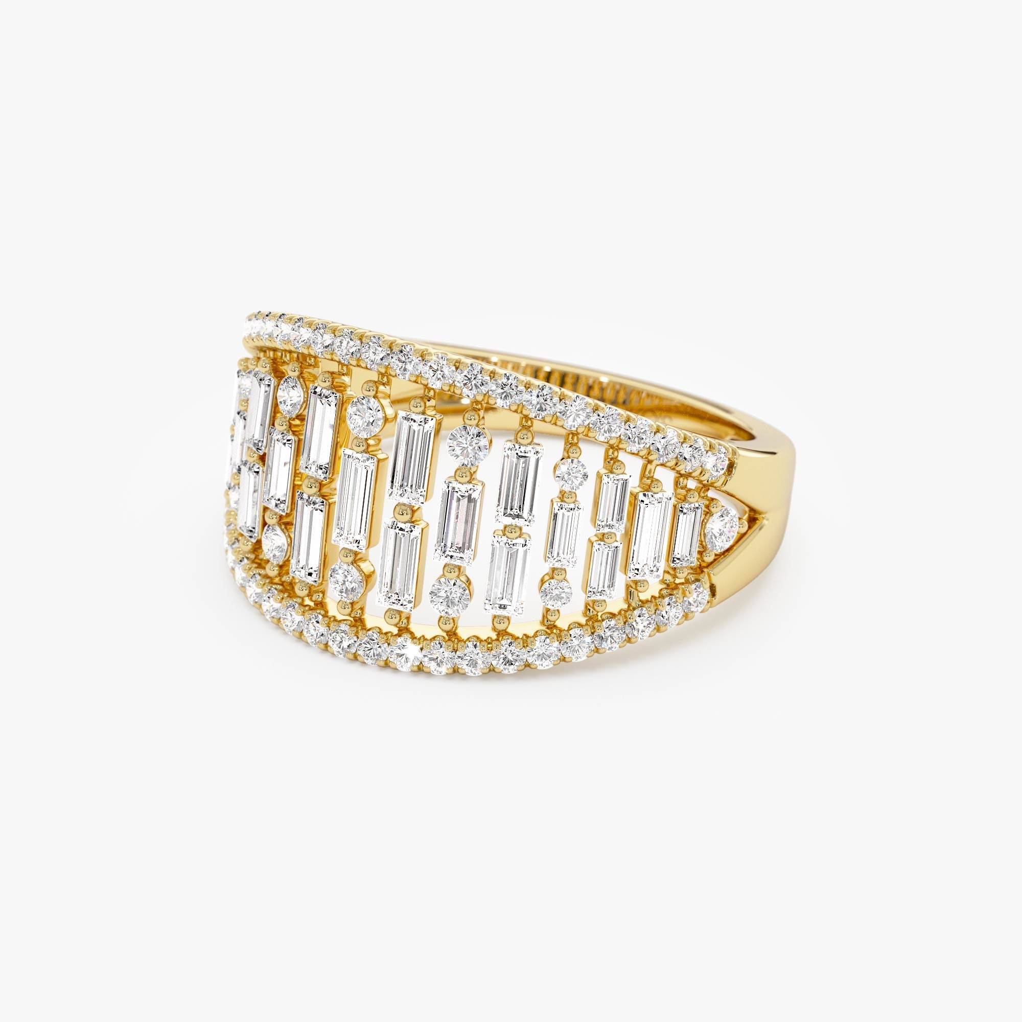 OBFJ0626 - 14k Gold Multi Row Baguette Diamond Statement Ring 8