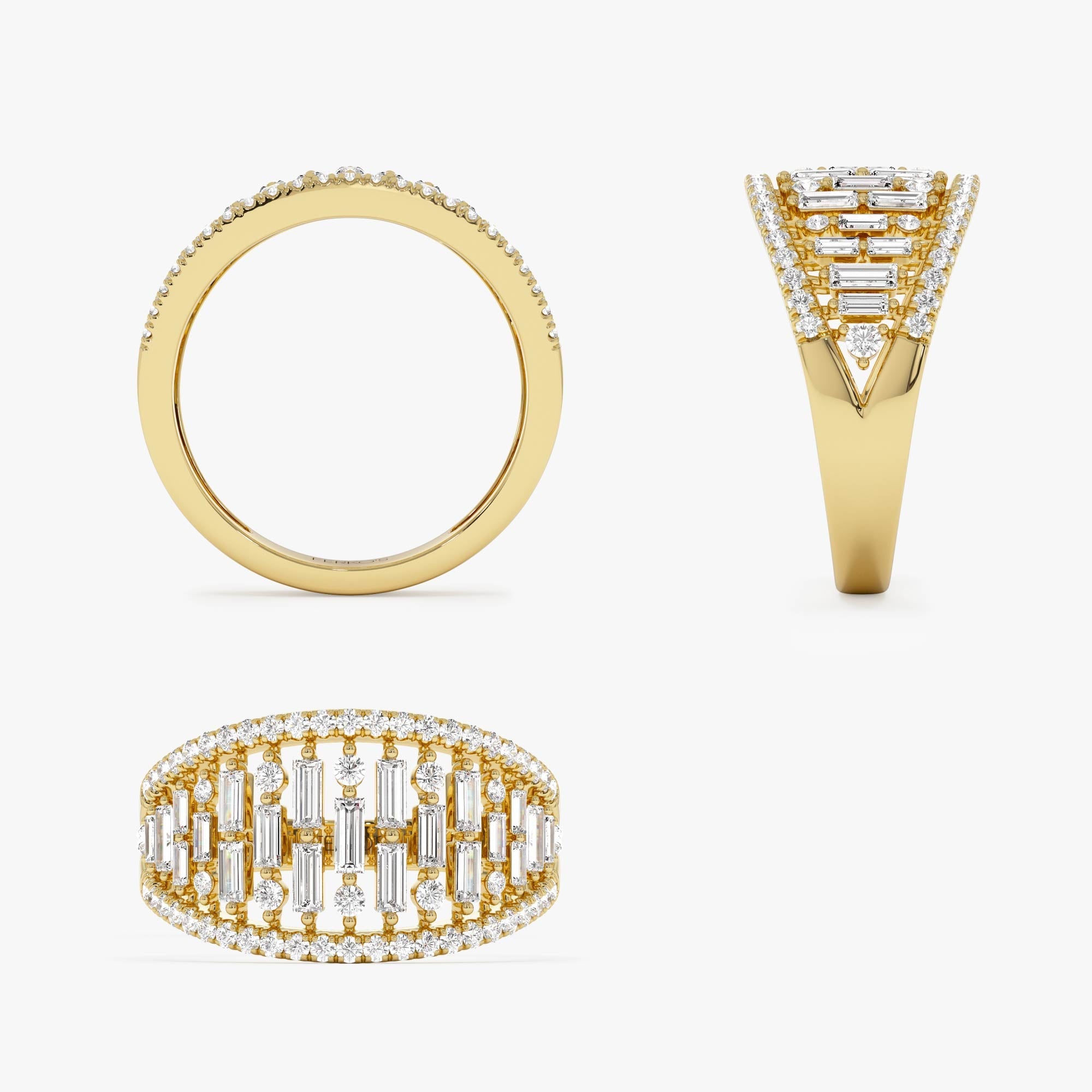OBFJ0626 - 14k Gold Multi Row Baguette Diamond Statement Ring 9