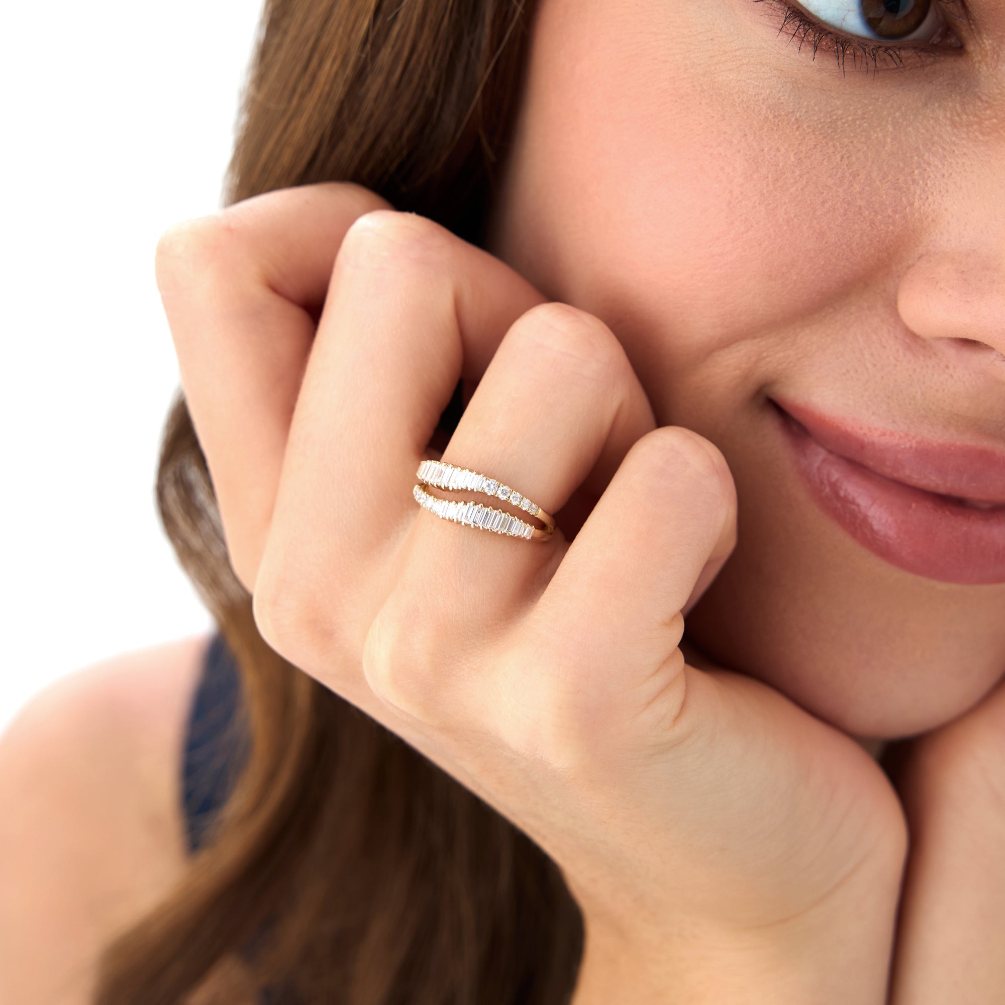 OBFJ0018 - Double Row Baguette Diamond Statement Ring - 14k Gold 4