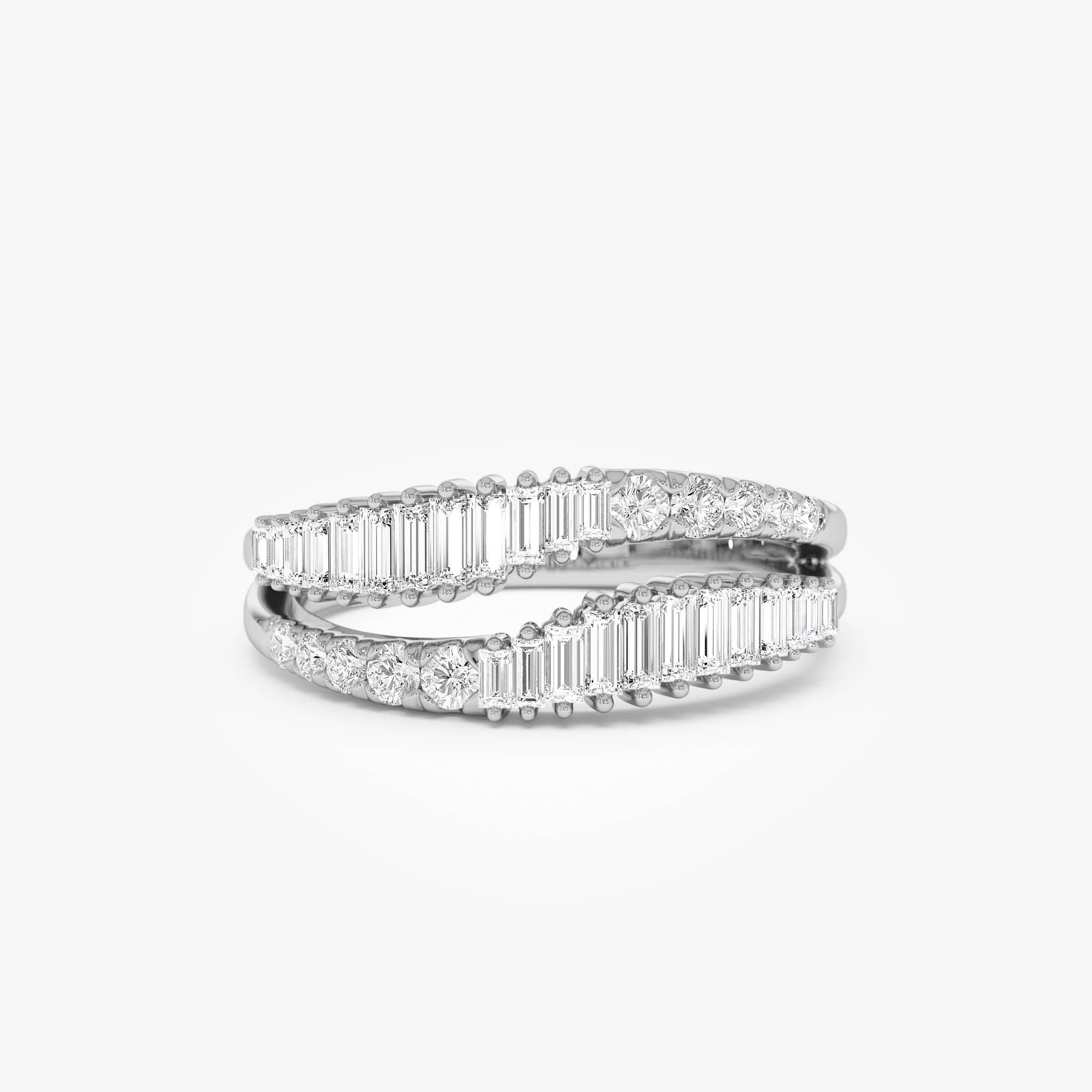 OBFJ0624 - 14k Double Row Baguette Diamond Statement Ring 7