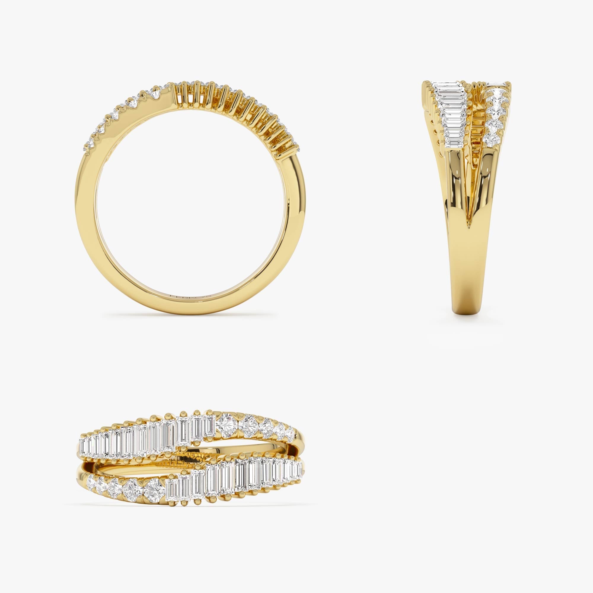 OBFJ0018 - Double Row Baguette Diamond Statement Ring - 14k Gold 7