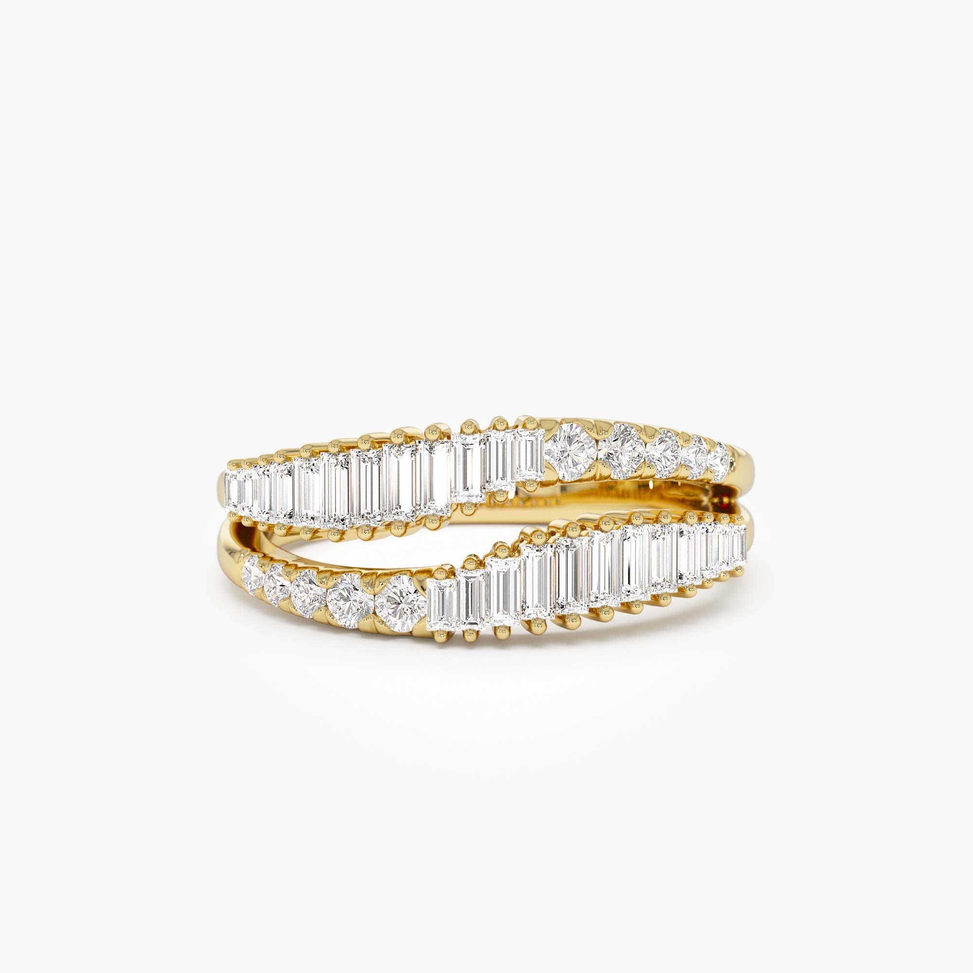 OBFJ0018 - Double Row Baguette Diamond Statement Ring - 14k Gold 1