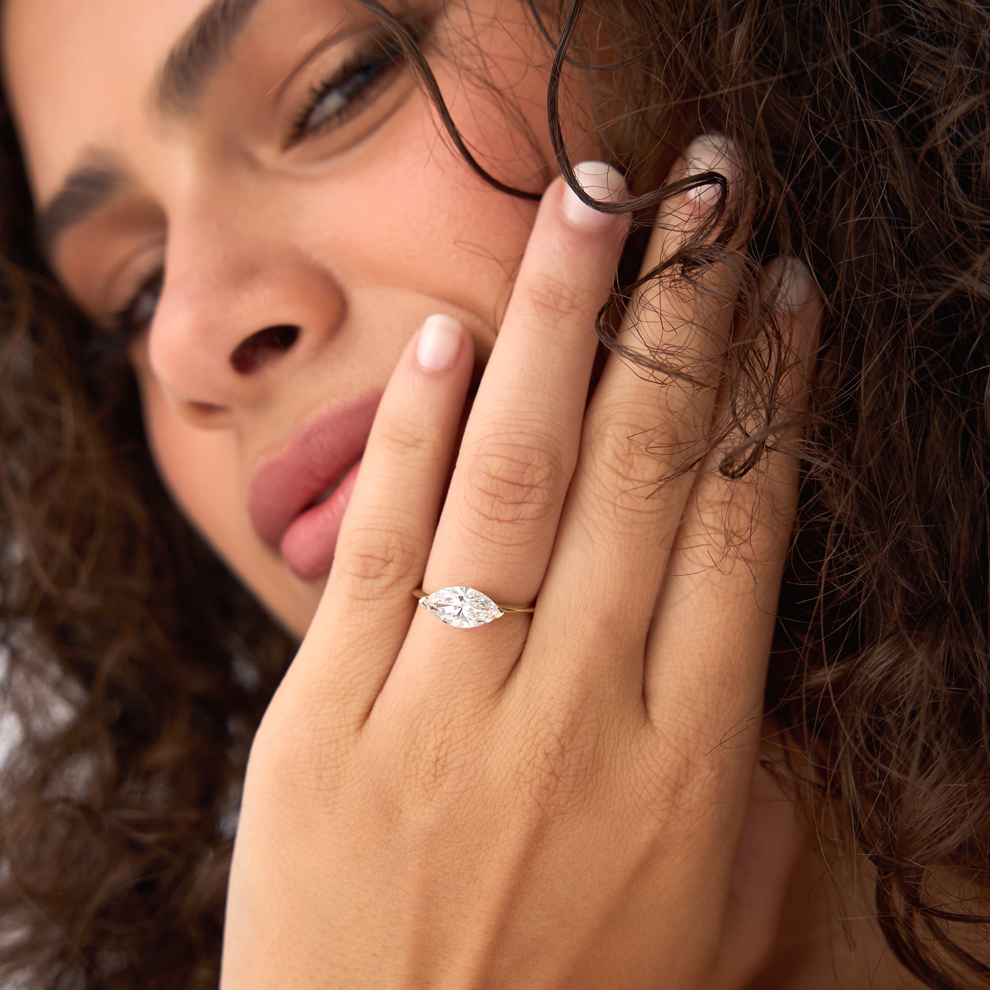 OBFJ0557 - 1.5 ctw 14k Marquise Shaped East-West V Prong Lab Grown Diamond Engagement Ring - Vanna 2