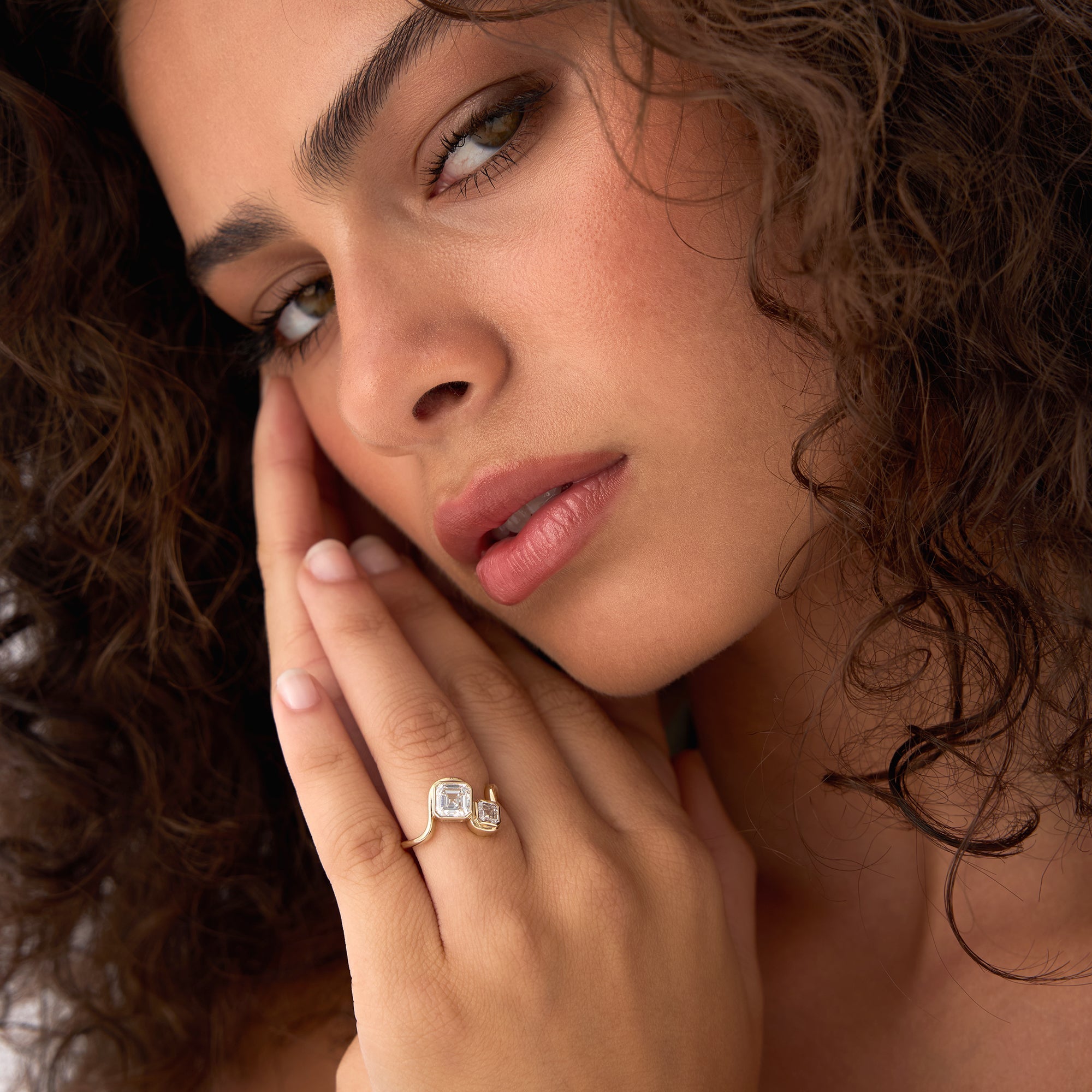 OBFJ0011 - 2.10 Ctw 14k Bezel Setting Asscher Cut Lab Grown Diamond Unique Toi Moi Ring - Paola - 14K Gold 2