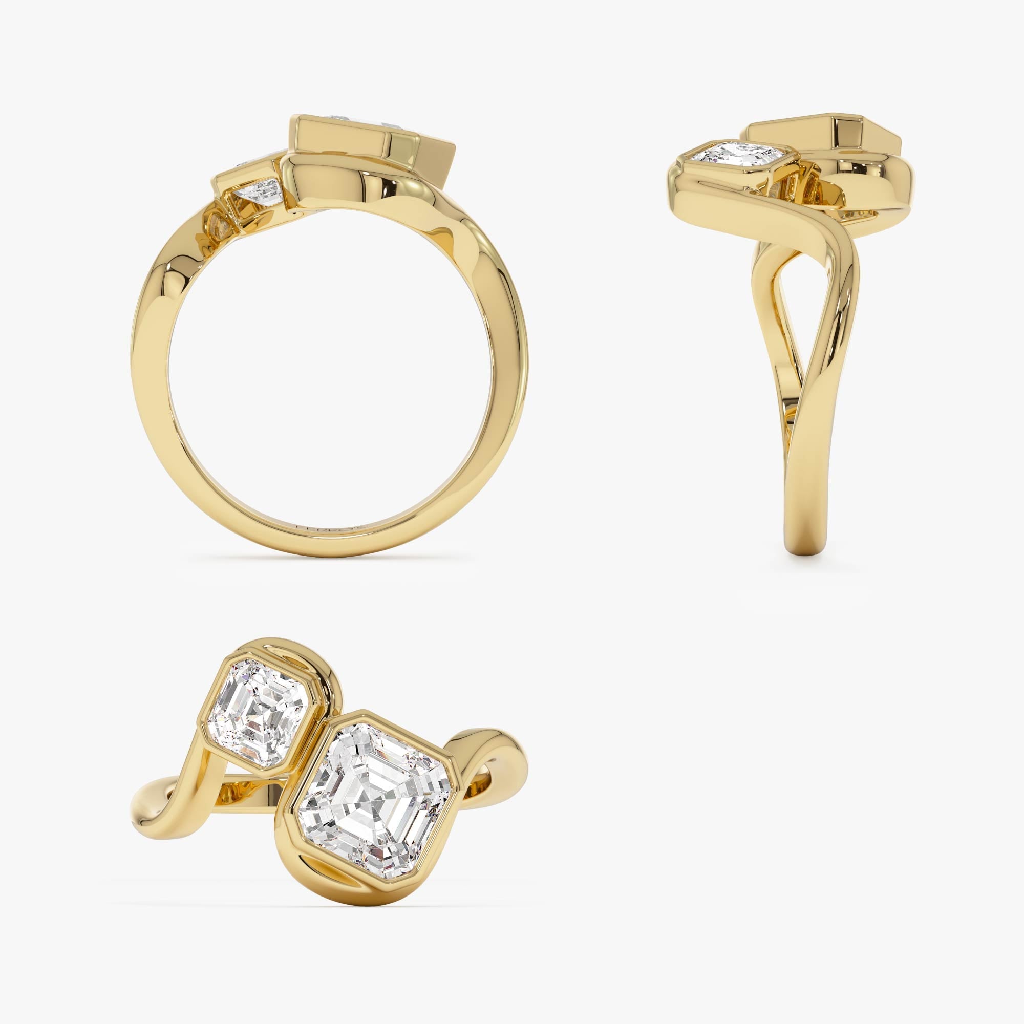 OBFJ0011 - 2.10 Ctw 14k Bezel Setting Asscher Cut Lab Grown Diamond Unique Toi Moi Ring - Paola - 14K Gold 6