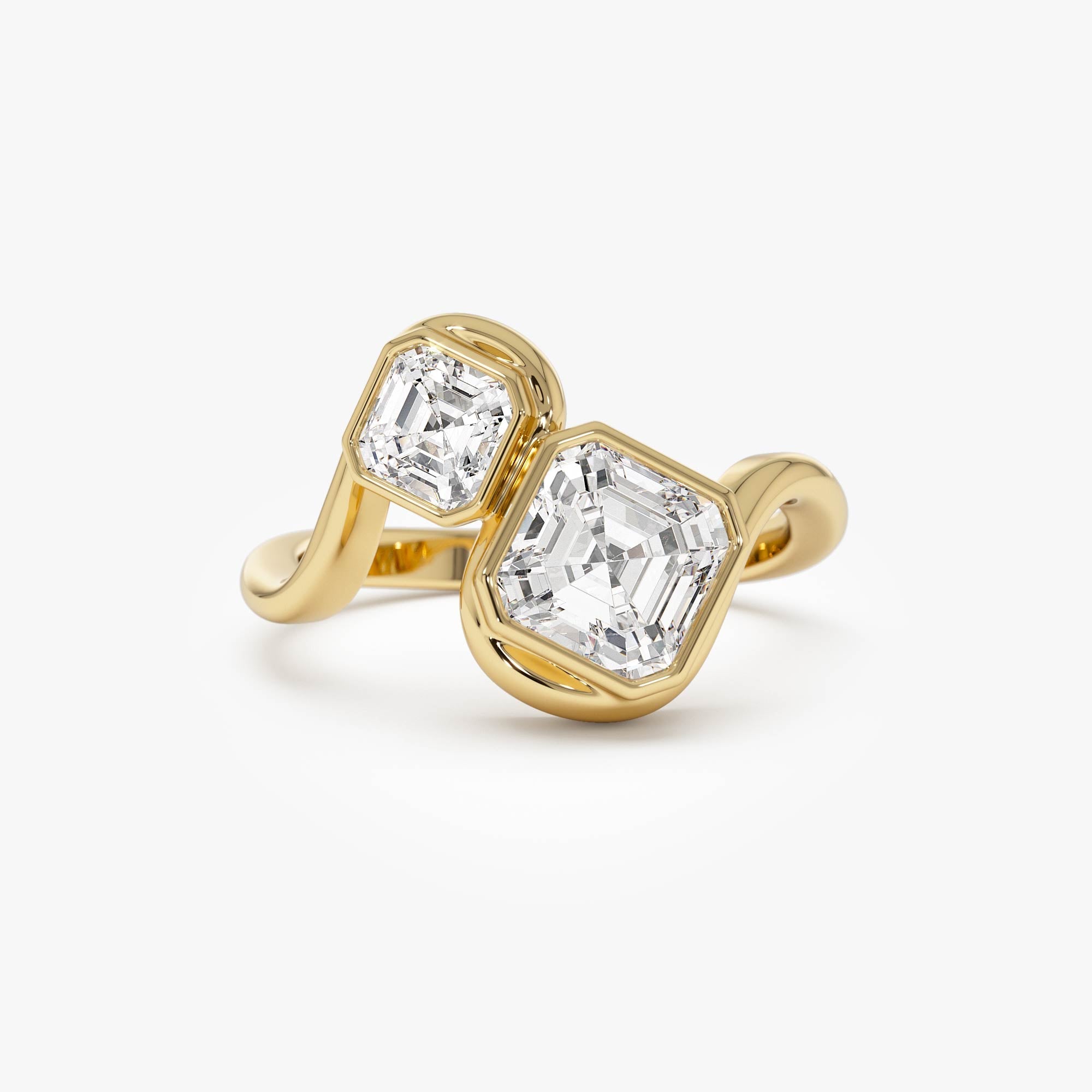OBFJ0011 - 2.10 Ctw 14k Bezel Setting Asscher Cut Lab Grown Diamond Unique Toi Moi Ring - Paola - 14K Gold 1