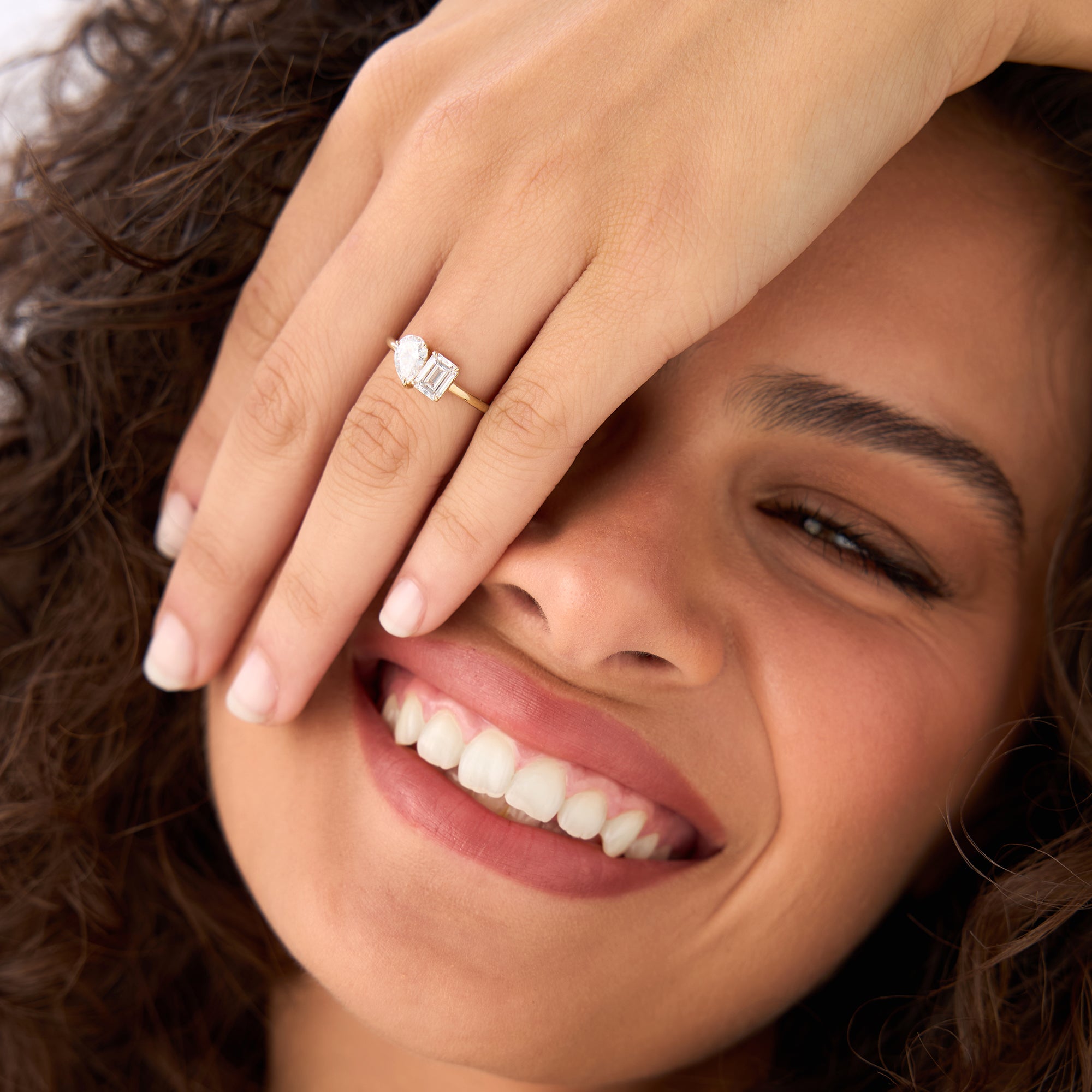 OBFJ0558 - 1.50 Ctw 14k Emerald Cut and Pear Shaped Lab Grown Diamond Toi Et Moi Ring - Amabel 2