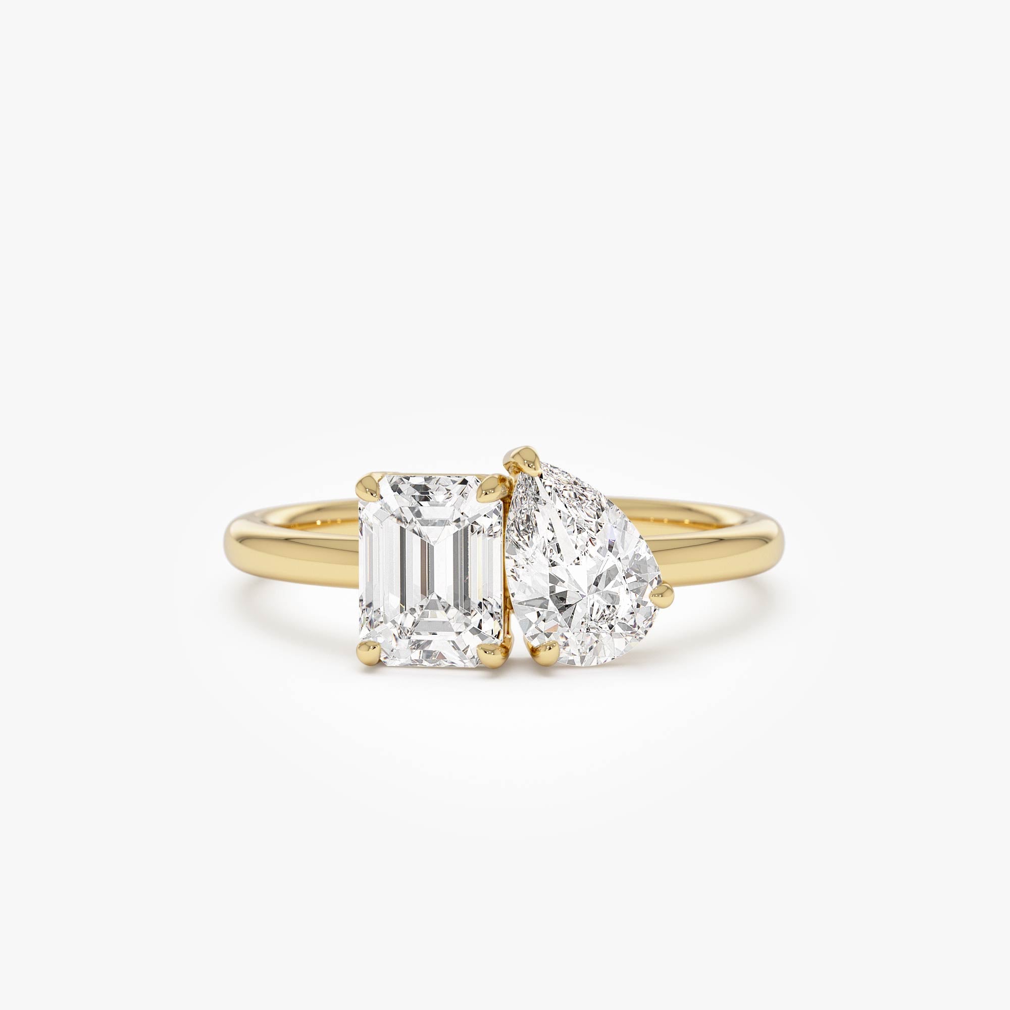 OBFJ0558 - 1.50 Ctw 14k Emerald Cut and Pear Shaped Lab Grown Diamond Toi Et Moi Ring - Amabel 1