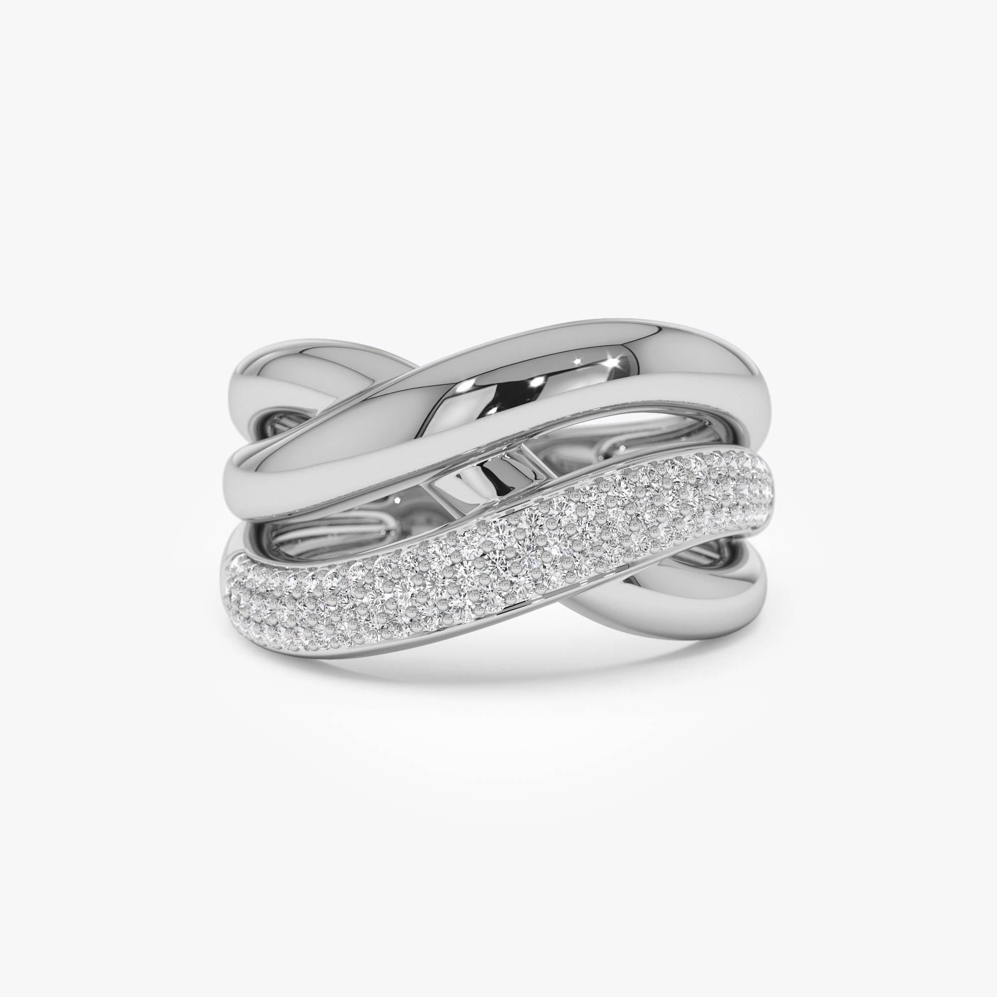 OBFJ0501 - 14k Gold Triple Band Crossover Diamond Statement Ring 9