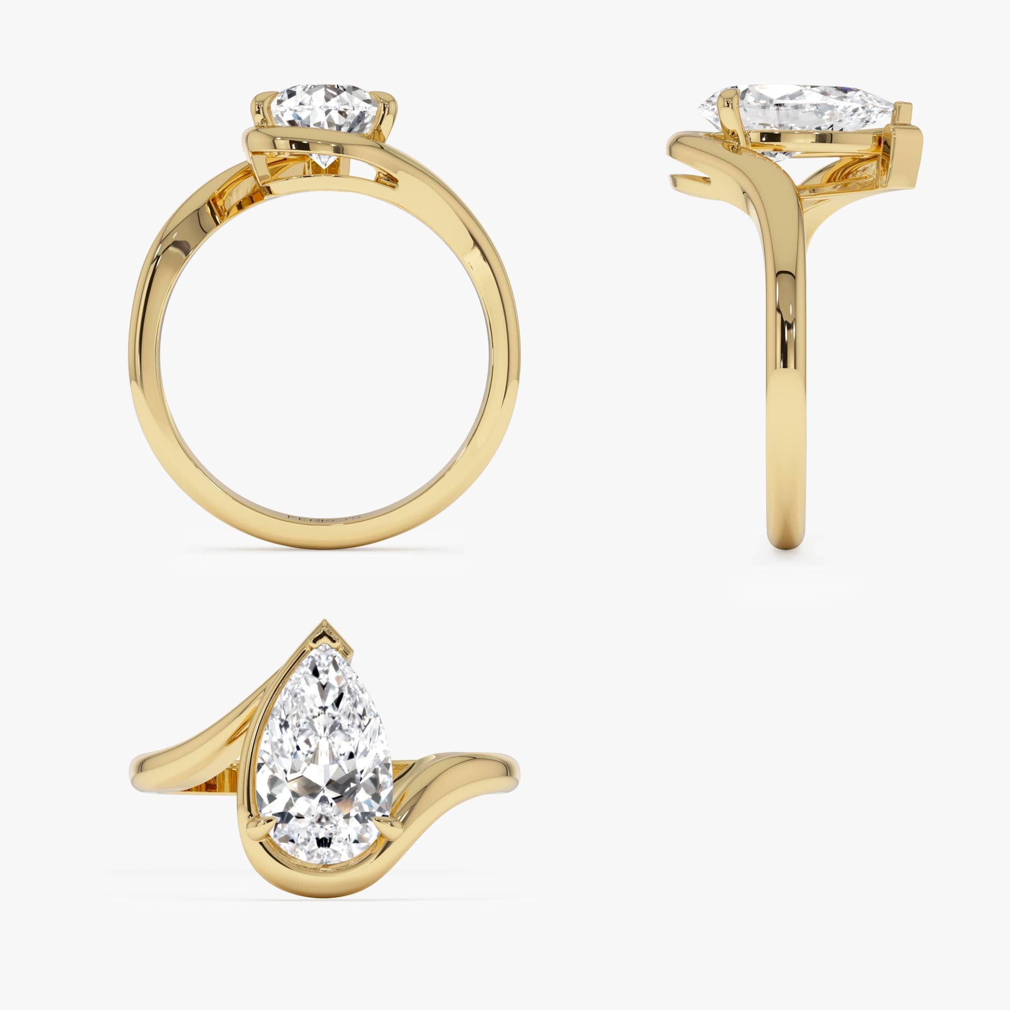 OBFJ0606 - 1.50 Ctwt 14k Gold Lab Grown Pear Diamond Ring with Bypass Design - Novelle 9