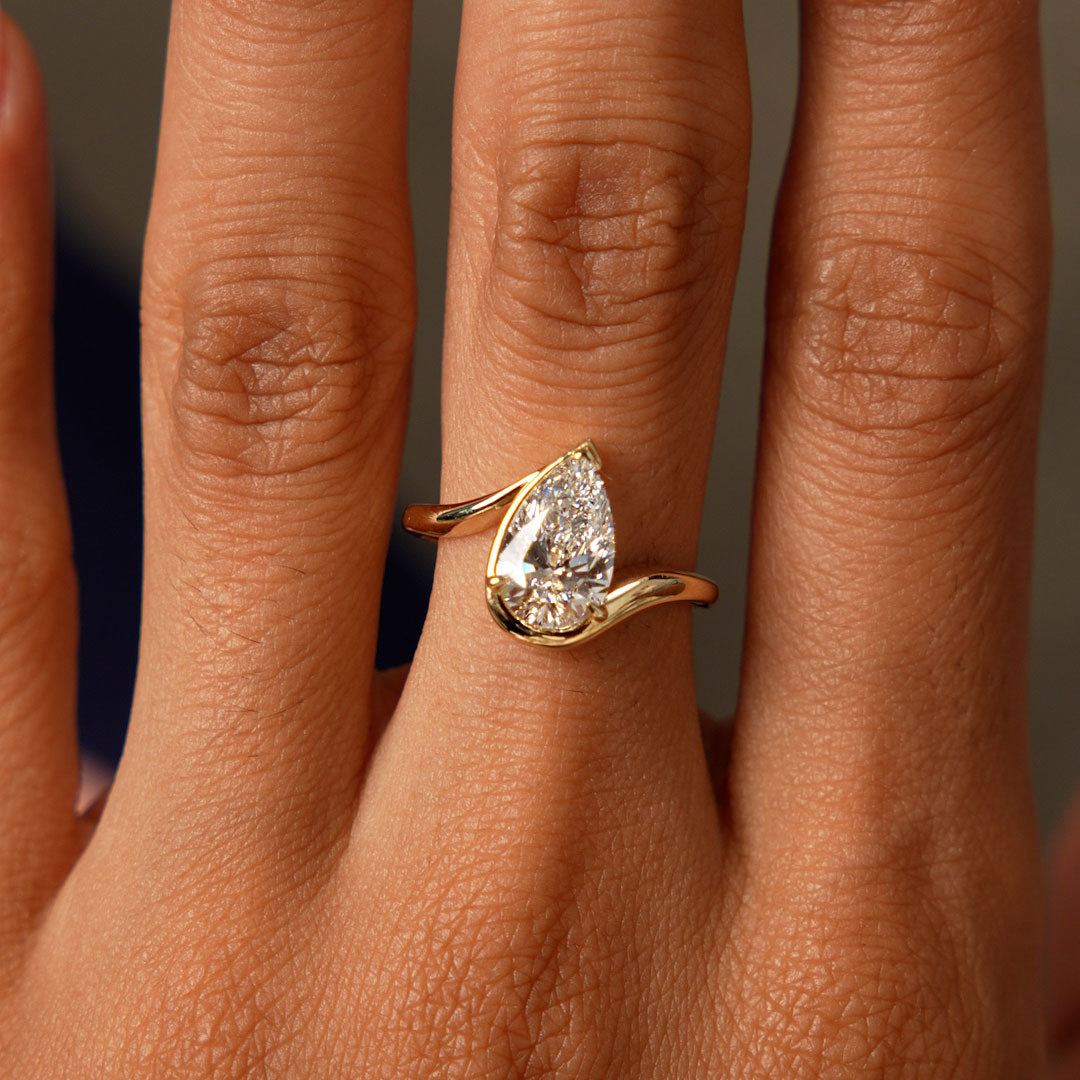 OBFJ0606 - 1.50 Ctwt 14k Gold Lab Grown Pear Diamond Ring with Bypass Design - Novelle 3