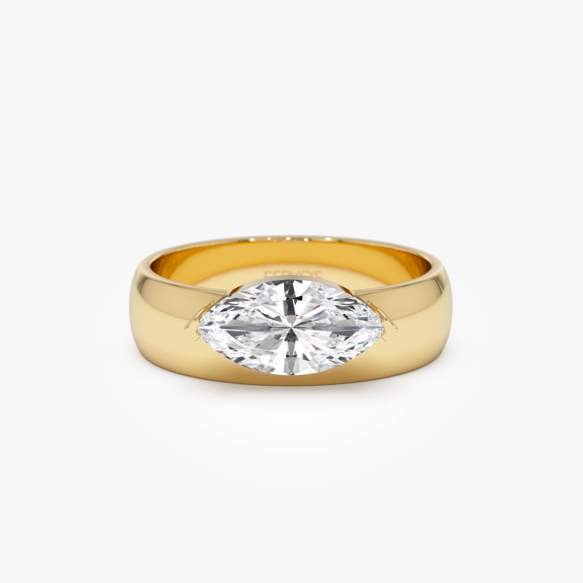 OBFJ0602 - 1.00 Ctw 14k Lab Grown Marquise Shaped Diamond Solitaire Ring with Wide Band - Solara 1