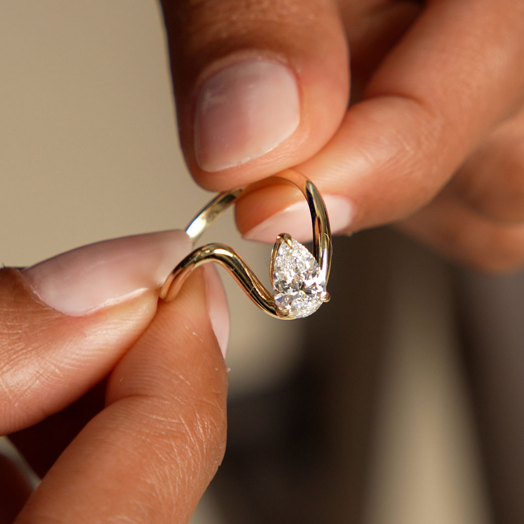 OBFJ0605 - 1.00 Ctw 14k Gold Lab Grown Pear Diamond Ring Modern Bypass Setting - Sylene 5
