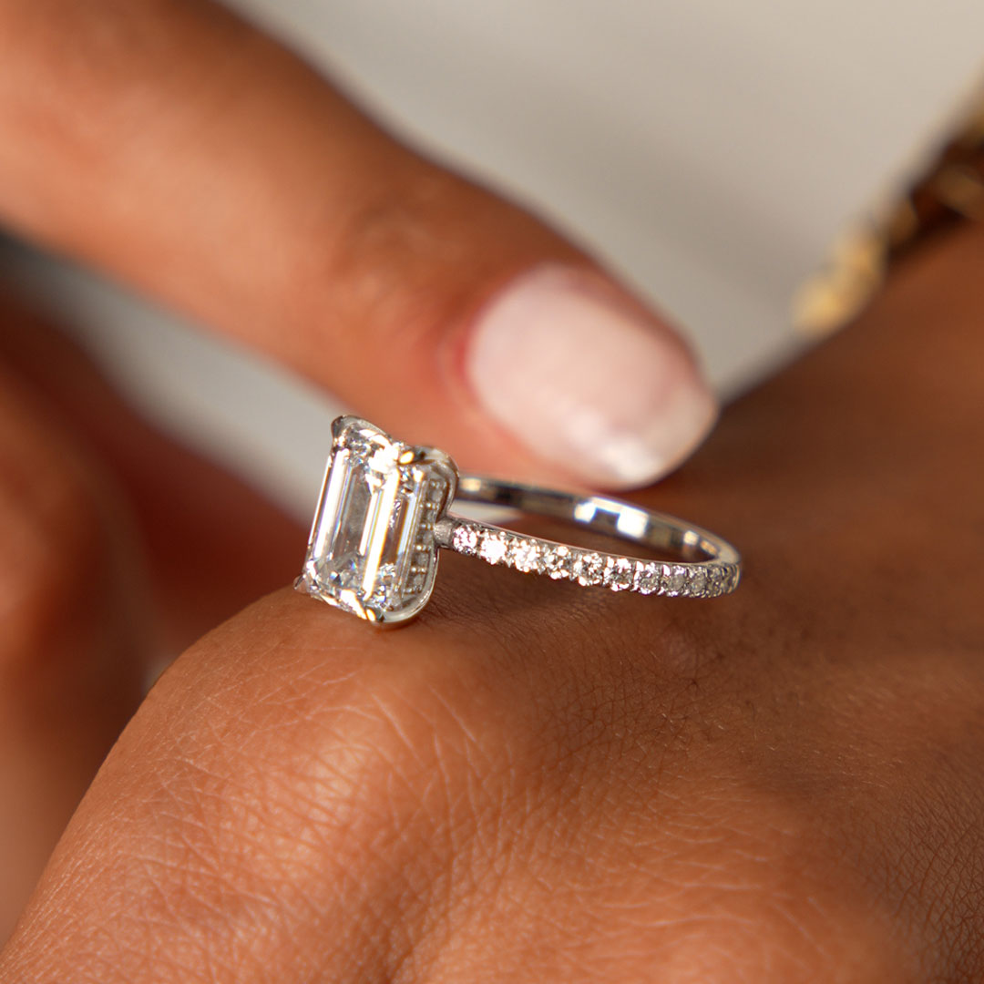 OBFJ0618 - 2.45 Ctw 14k Emerald Cut Lab Grown Diamond Pavé Setting with Hidden Halo - Aurelia 4