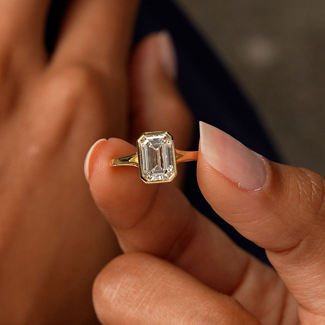 OBFJ0610 - 2.00 Ctw 14k Emerald Cut Lab Grown Diamond Ring Bezel Solitaire Setting - Novara 2