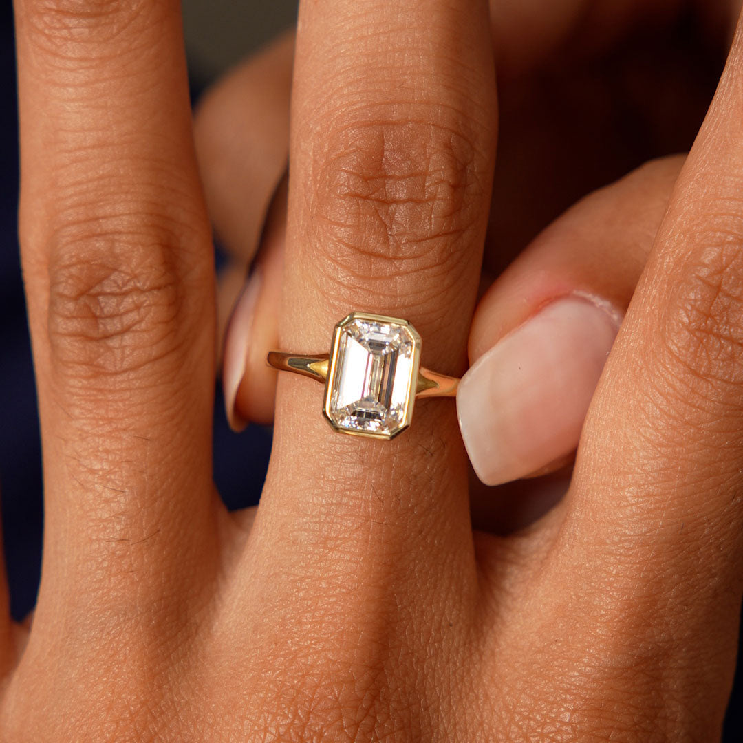 OBFJ0610 - 2.00 Ctw 14k Emerald Cut Lab Grown Diamond Ring Bezel Solitaire Setting - Novara 3