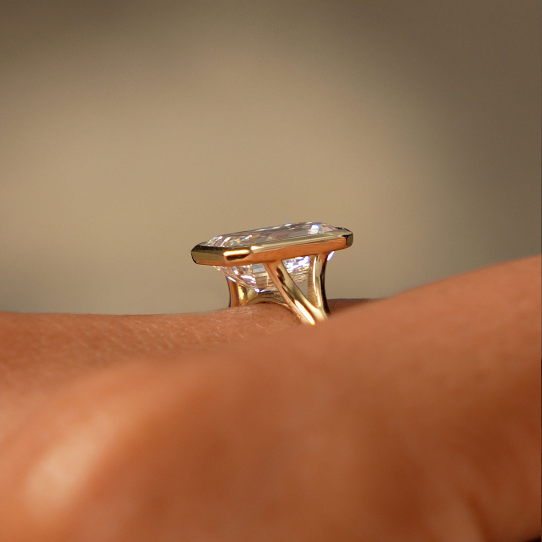 OBFJ0610 - 2.00 Ctw 14k Emerald Cut Lab Grown Diamond Ring Bezel Solitaire Setting - Novara 6