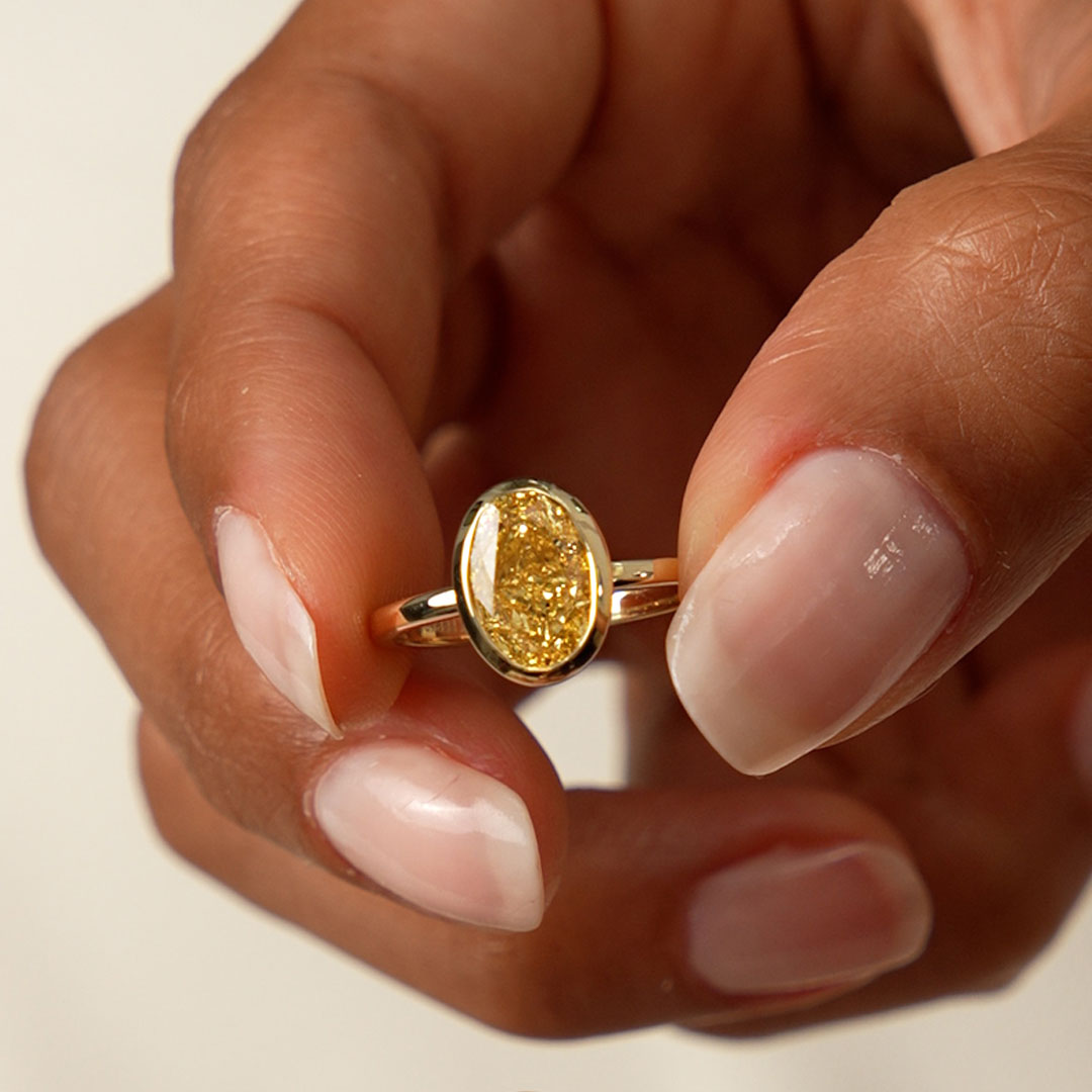 OBFJ0420 - 2.00 Ctw 14k Fancy Yellow Oval Lab Grown Diamond Engagement Ring - Marivine 2