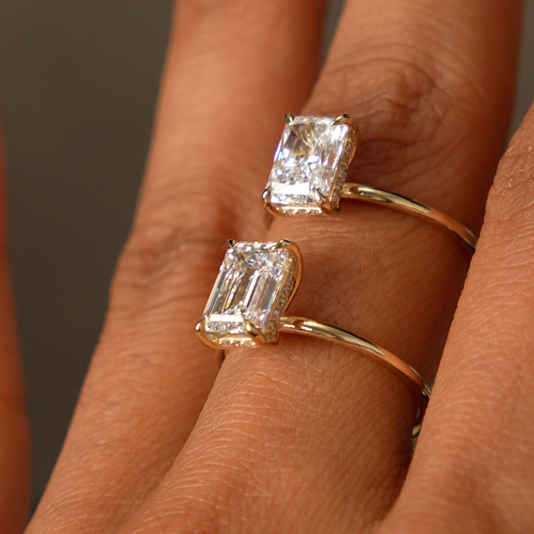 OBFJ0598 - 2.10 Ctw 14k Emerald Cut Lab Grown Diamond Hidden Halo Engagement Ring – Vivienne 4