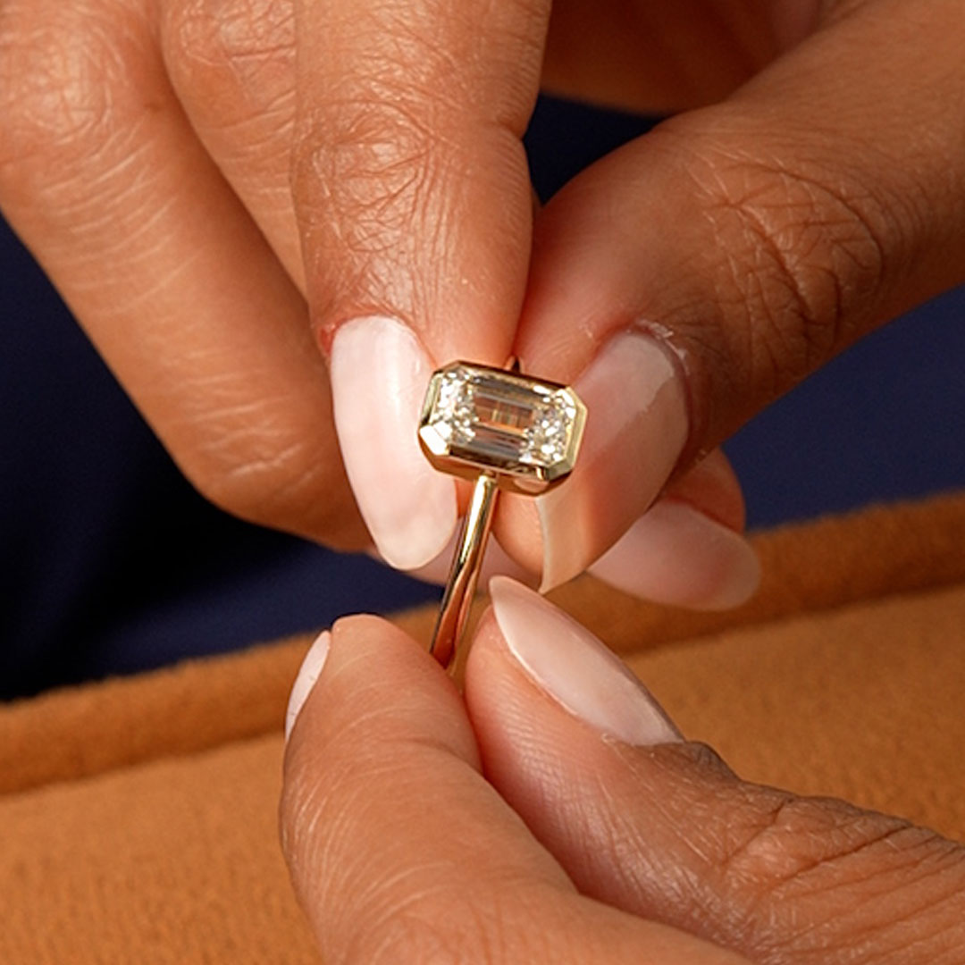 OBFJ0595 - 2.00 Ct 14k Emerald Cut Lab Grown Bezel Setting Diamond Engagement Ring – Naomi 6