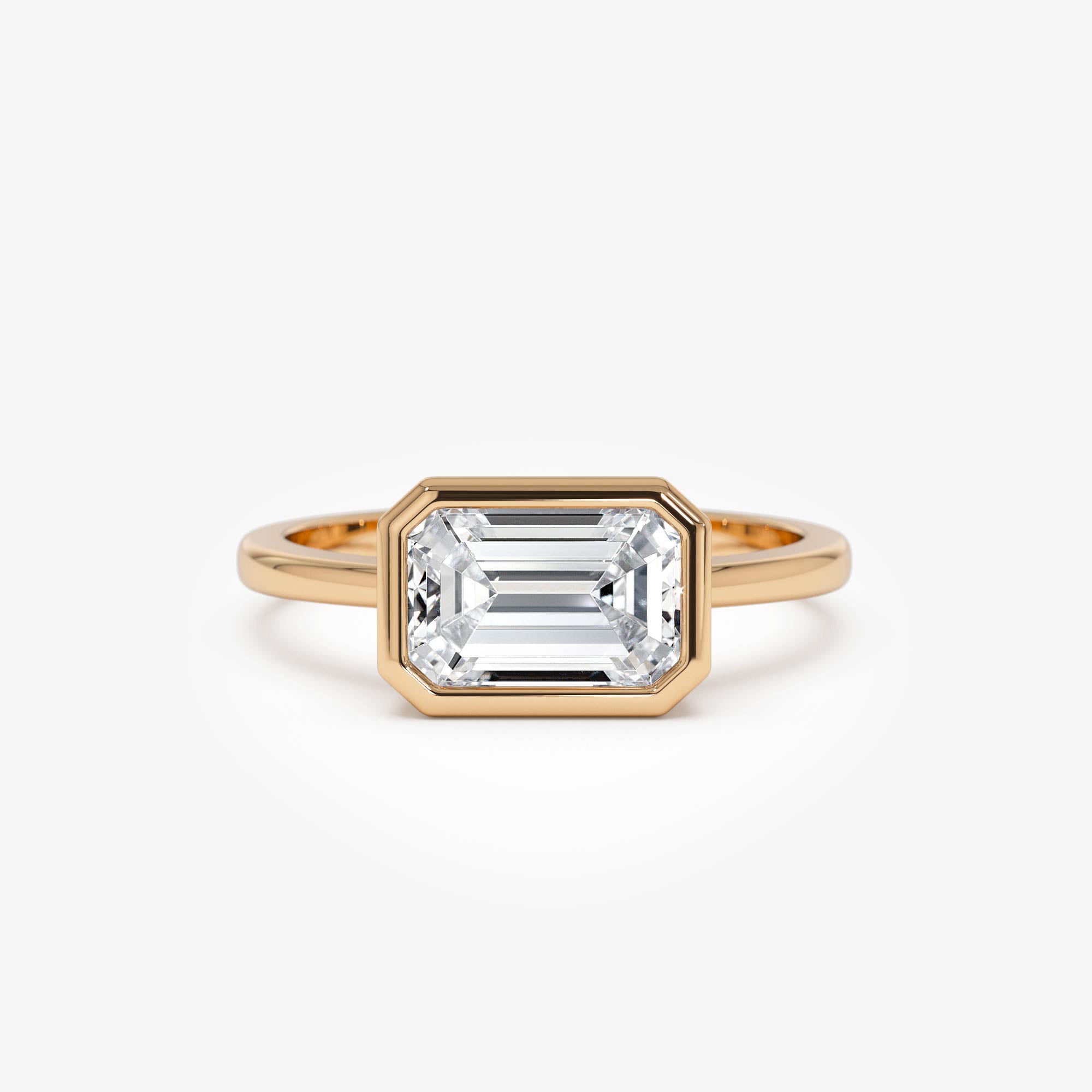 OBFJ0592 - 1.50 Ctw East West Emerald Cut Lab Grown Bezel Setting Modern Engagement Ring - Dahlia 6