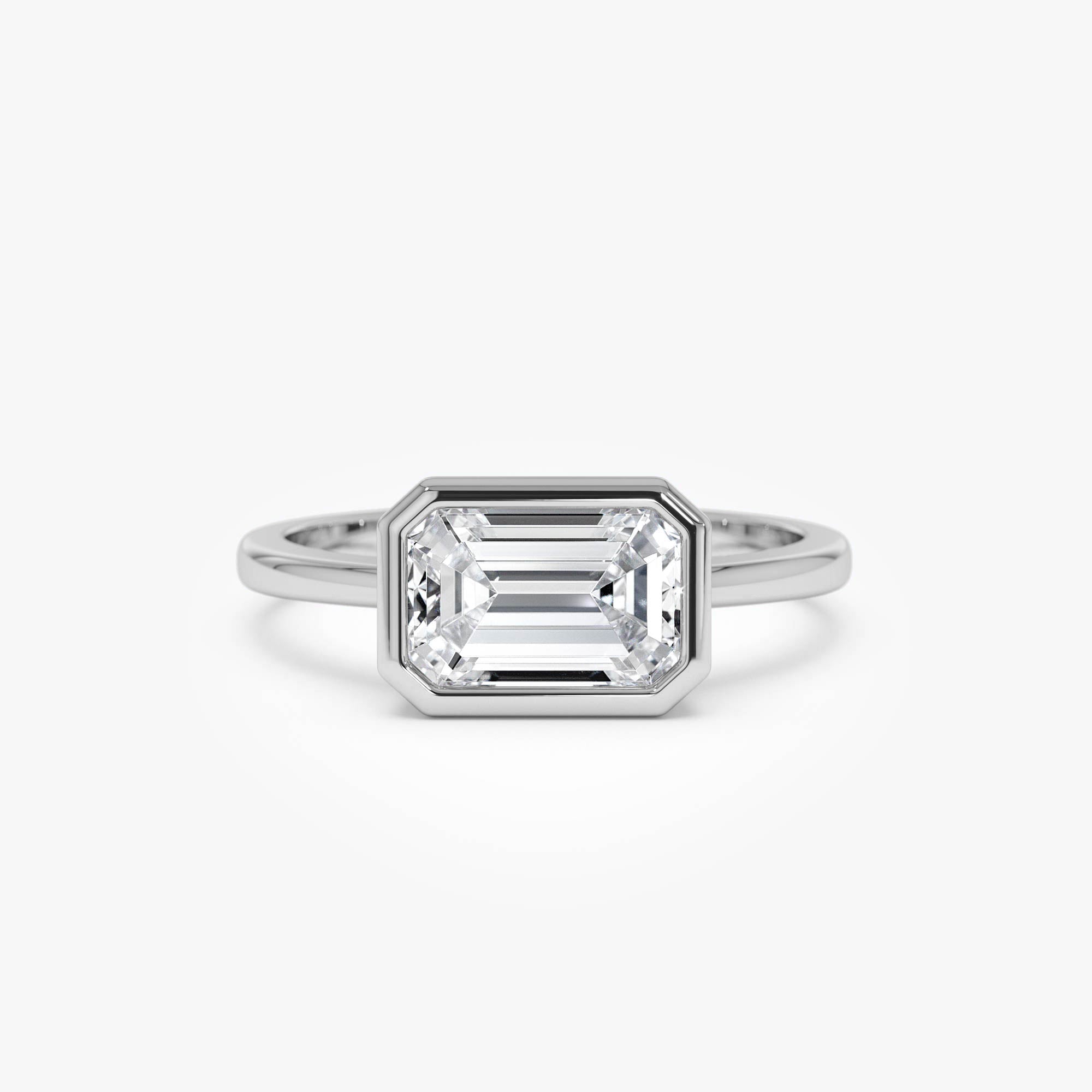 OBFJ0592 - 1.50 Ctw East West Emerald Cut Lab Grown Bezel Setting Modern Engagement Ring - Dahlia 7