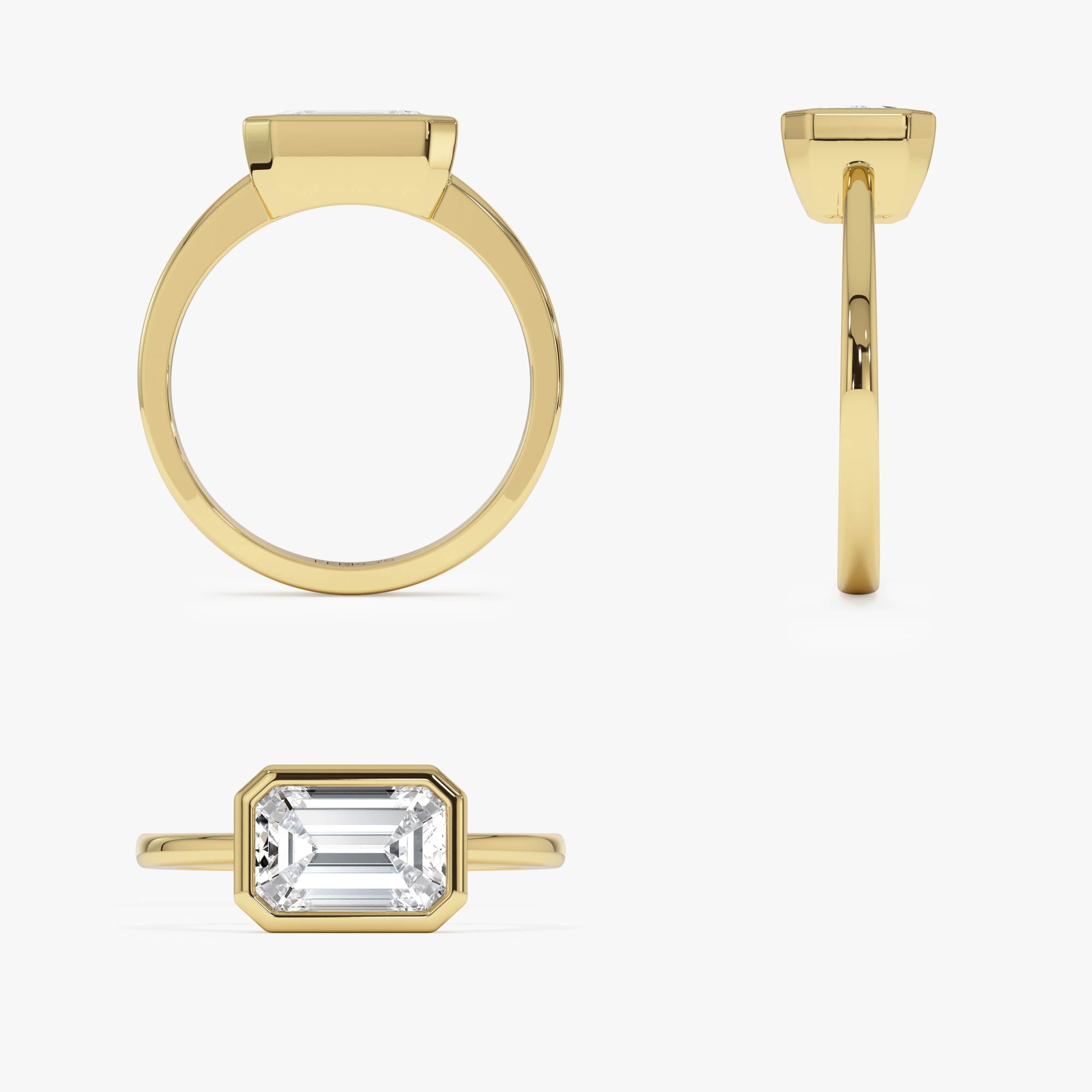 OBFJ0592 - 1.50 Ctw East West Emerald Cut Lab Grown Bezel Setting Modern Engagement Ring - Dahlia 9