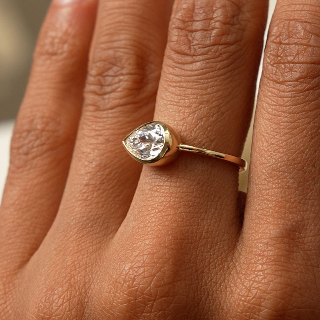 OBFJ0591 - 1.50 Ctw East West Pear Shaped Lab Grown Bezel Setting Modern Engagement Ring, Mirabel 3