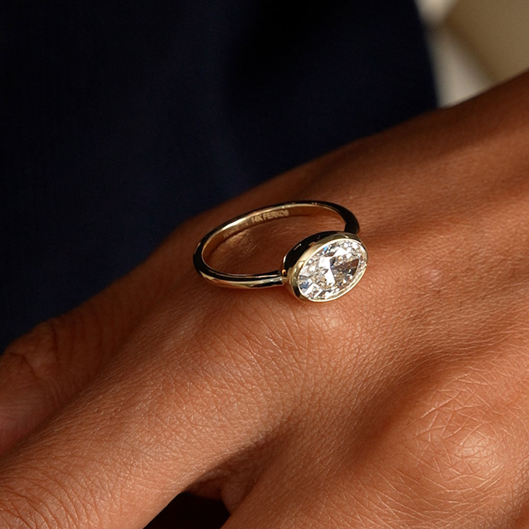 OBFJ0590 - 1.50 Ctw East West Oval Shaped Lab Grown Bezel Setting Modern Engagement Ring, Lenora 5