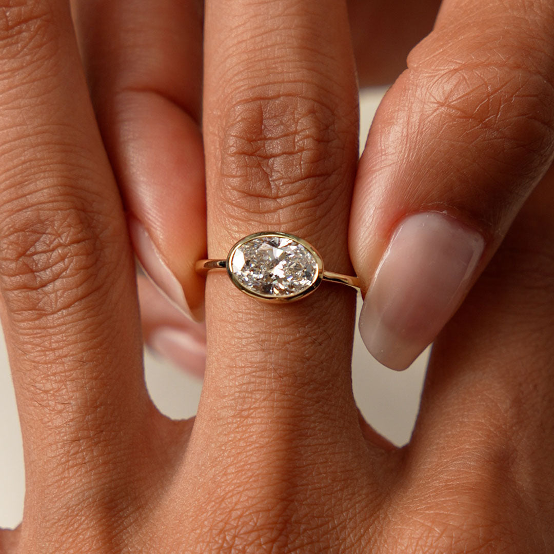 OBFJ0590 - 1.50 Ctw East West Oval Shaped Lab Grown Bezel Setting Modern Engagement Ring, Lenora 3