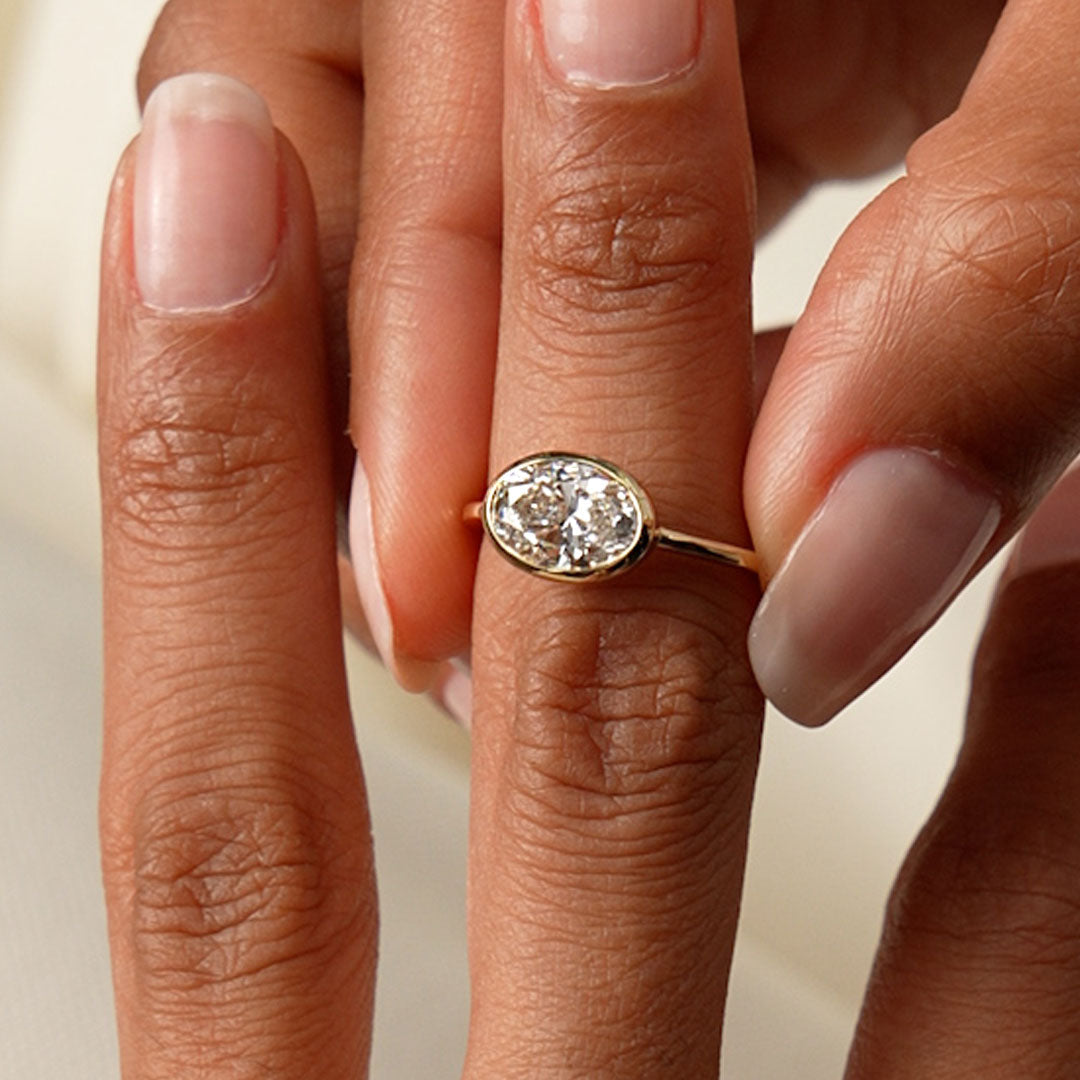 OBFJ0590 - 1.50 Ctw East West Oval Shaped Lab Grown Bezel Setting Modern Engagement Ring, Lenora 2