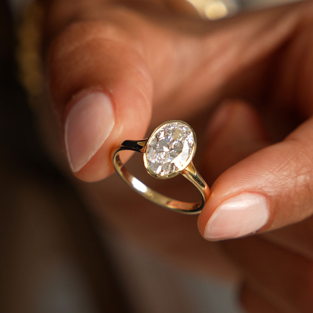 OBFJ0589 - 2.00 ctw 14k Oval Shaped Minimalist Bezel Setting Lab Grown Diamond Engagement Ring – Marcella 2