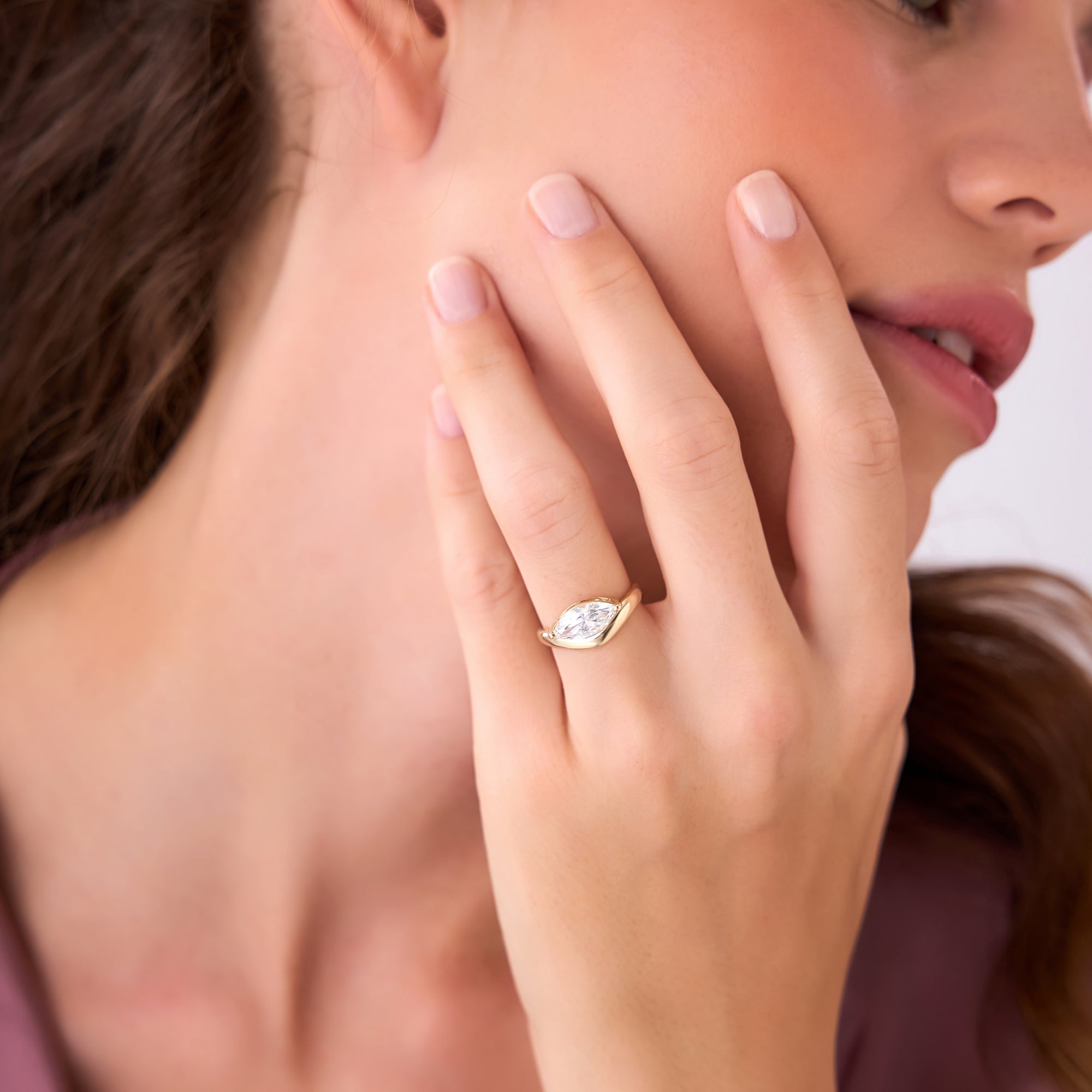 OBFJ0015 - 1.50 Ctw 14k Marquise Shaped Contemporary Design Lab Grown Diamond Ring - Noemi - 14K Gold 6