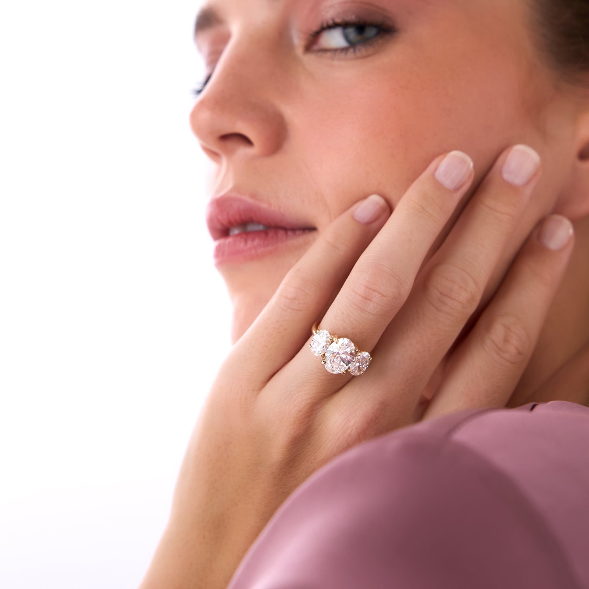 OBFJ0555 - 5.15 Ctw 14k Lab Grown Oval Shaped Three-Stone Diamond Engagement Ring - Laura 4