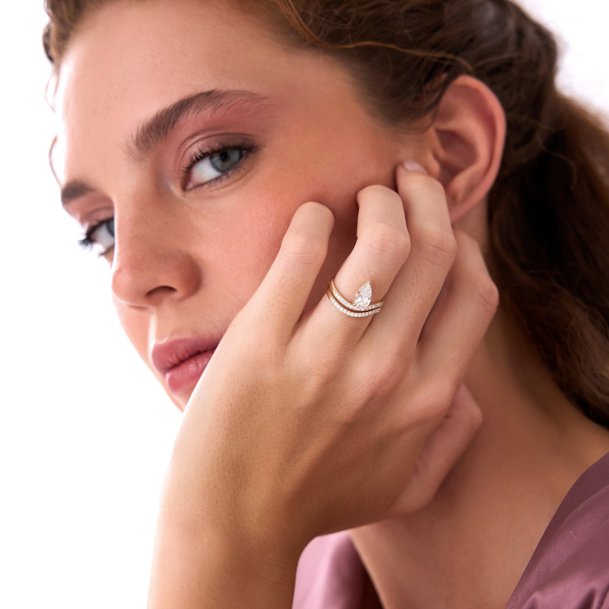 OBFJ0503 - 1.35 Ctw 14k Pear Shaped Lab Grown Twisted Pave Band Diamond Engagement Ring - Ivana 2