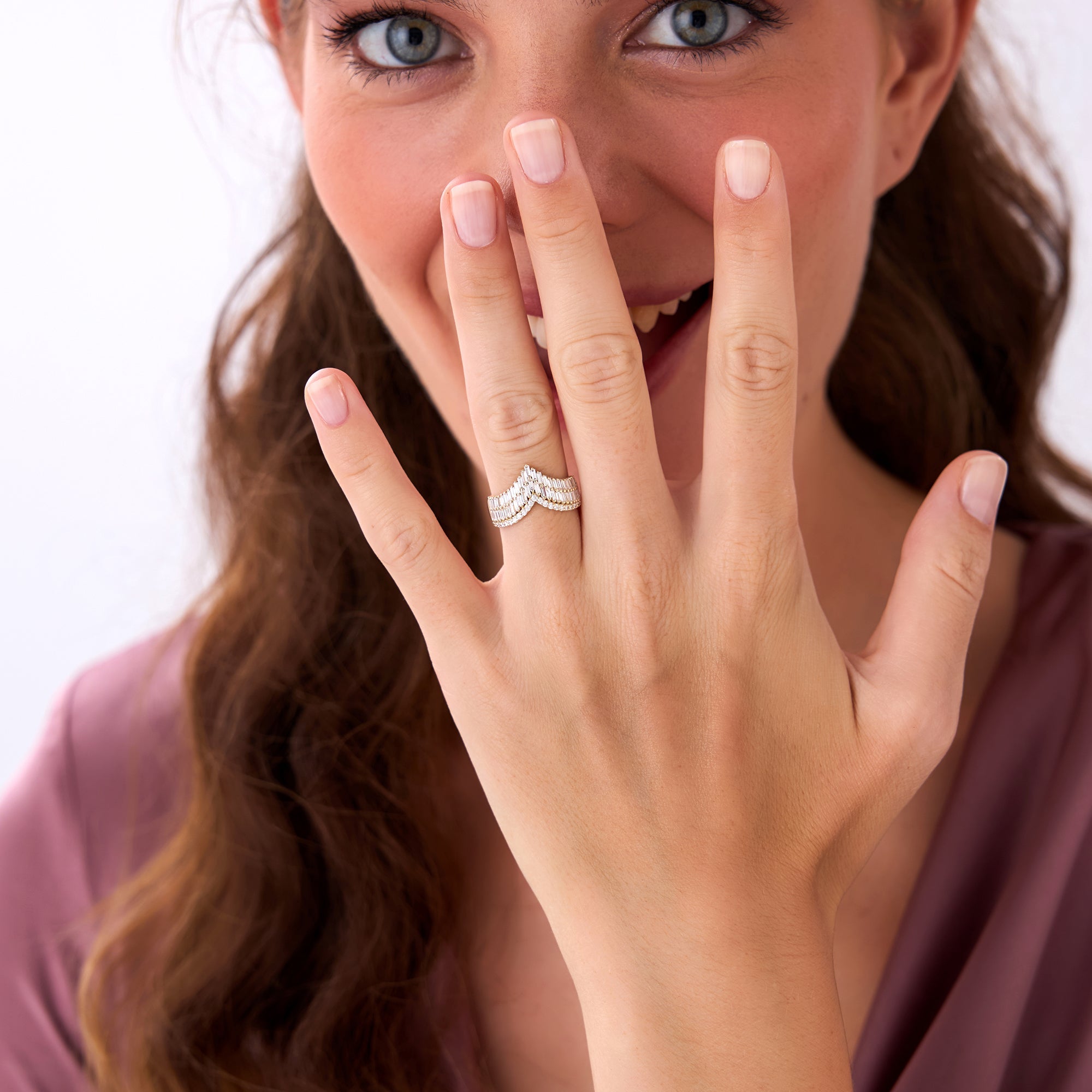 OBFJ0619 - 14k Baguette and Round Diamond Chevron Statement Ring 3
