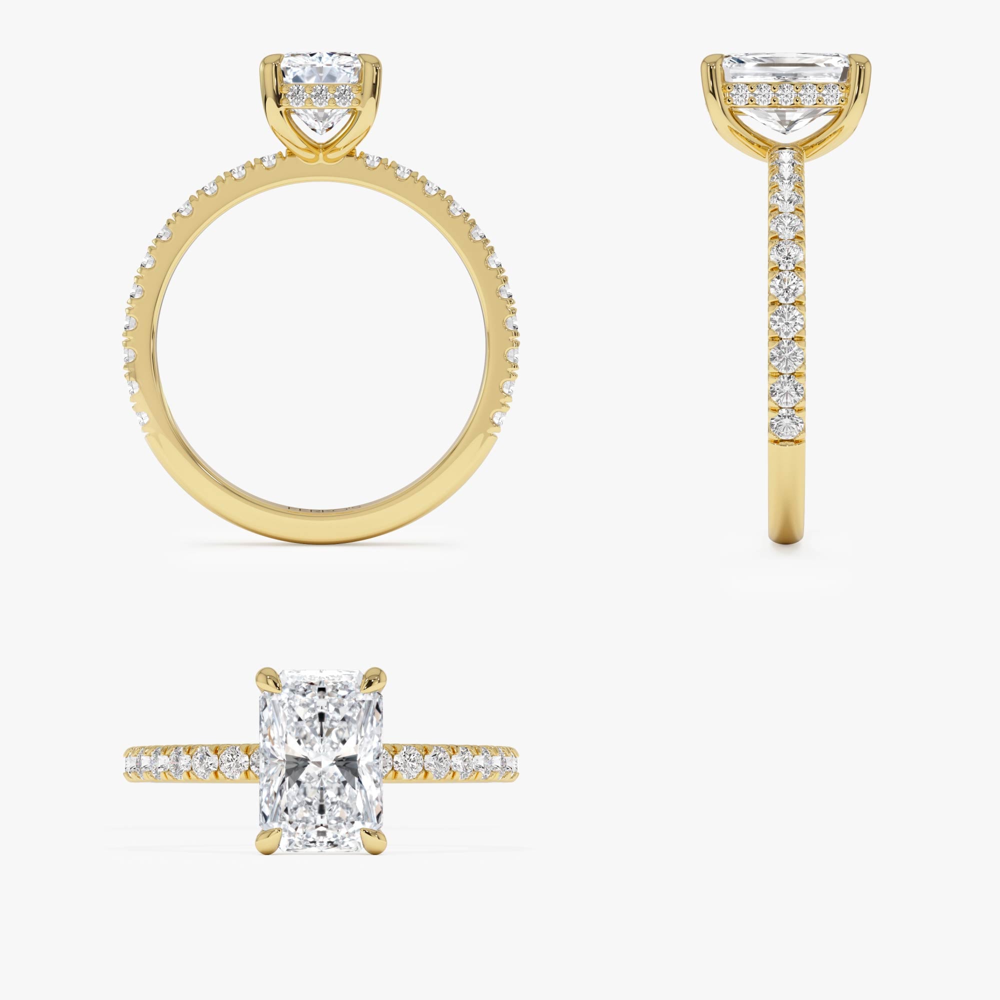 OBFJ0580 - 2.00 Ctw 14k Radiant Cut Lab Grown Diamond Pavé Band Ring with Hidden Halo – Delara 11