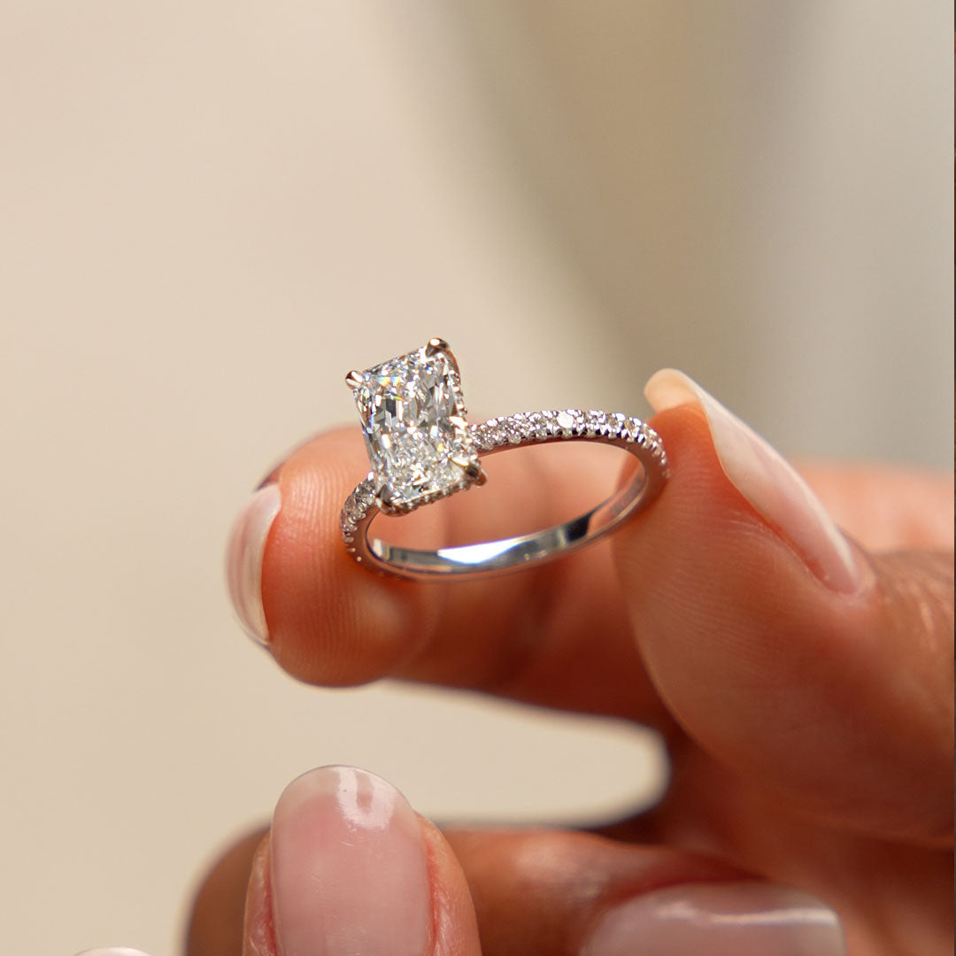OBFJ0580 - 2.00 Ctw 14k Radiant Cut Lab Grown Diamond Pavé Band Ring with Hidden Halo – Delara 2