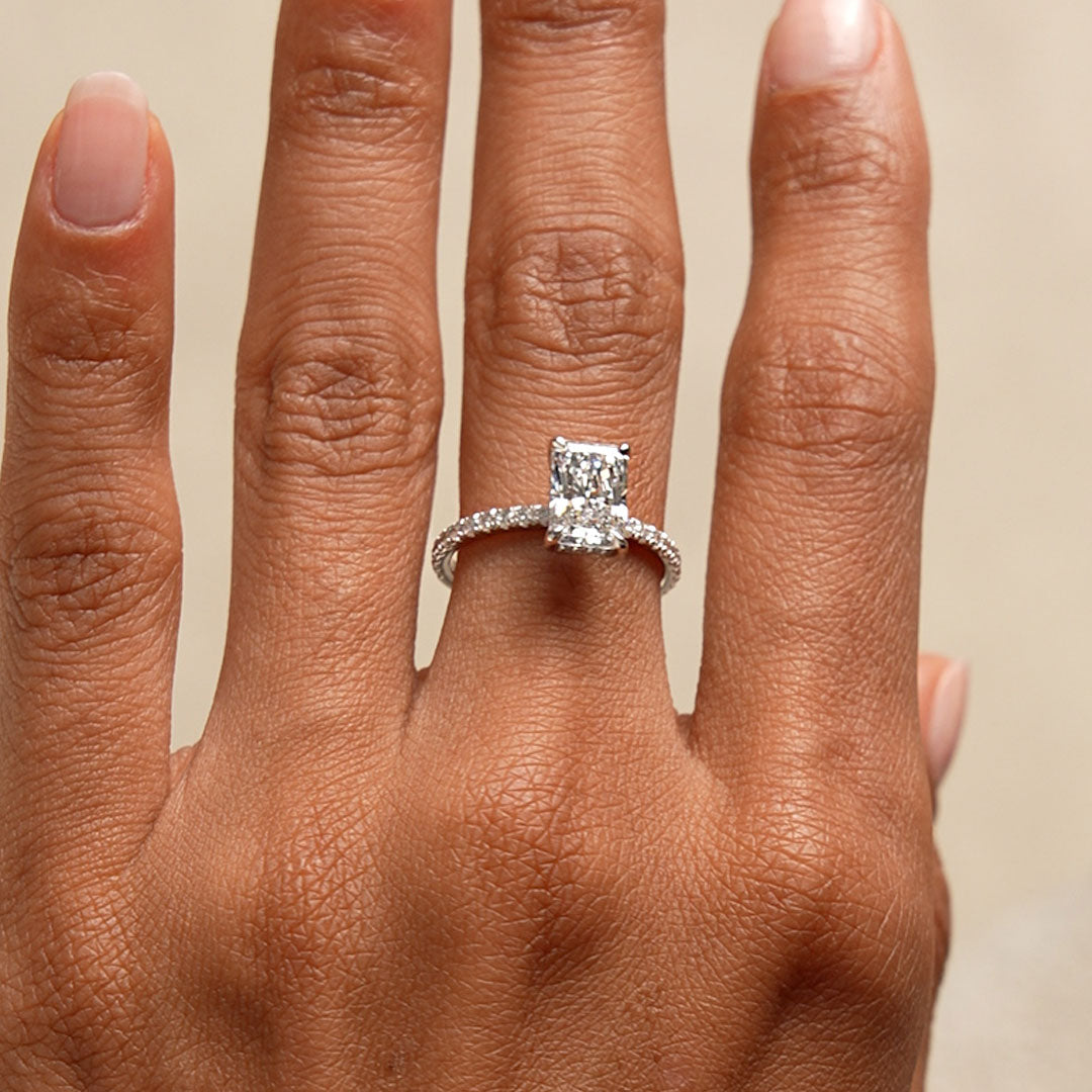 OBFJ0580 - 2.00 Ctw 14k Radiant Cut Lab Grown Diamond Pavé Band Ring with Hidden Halo – Delara 4