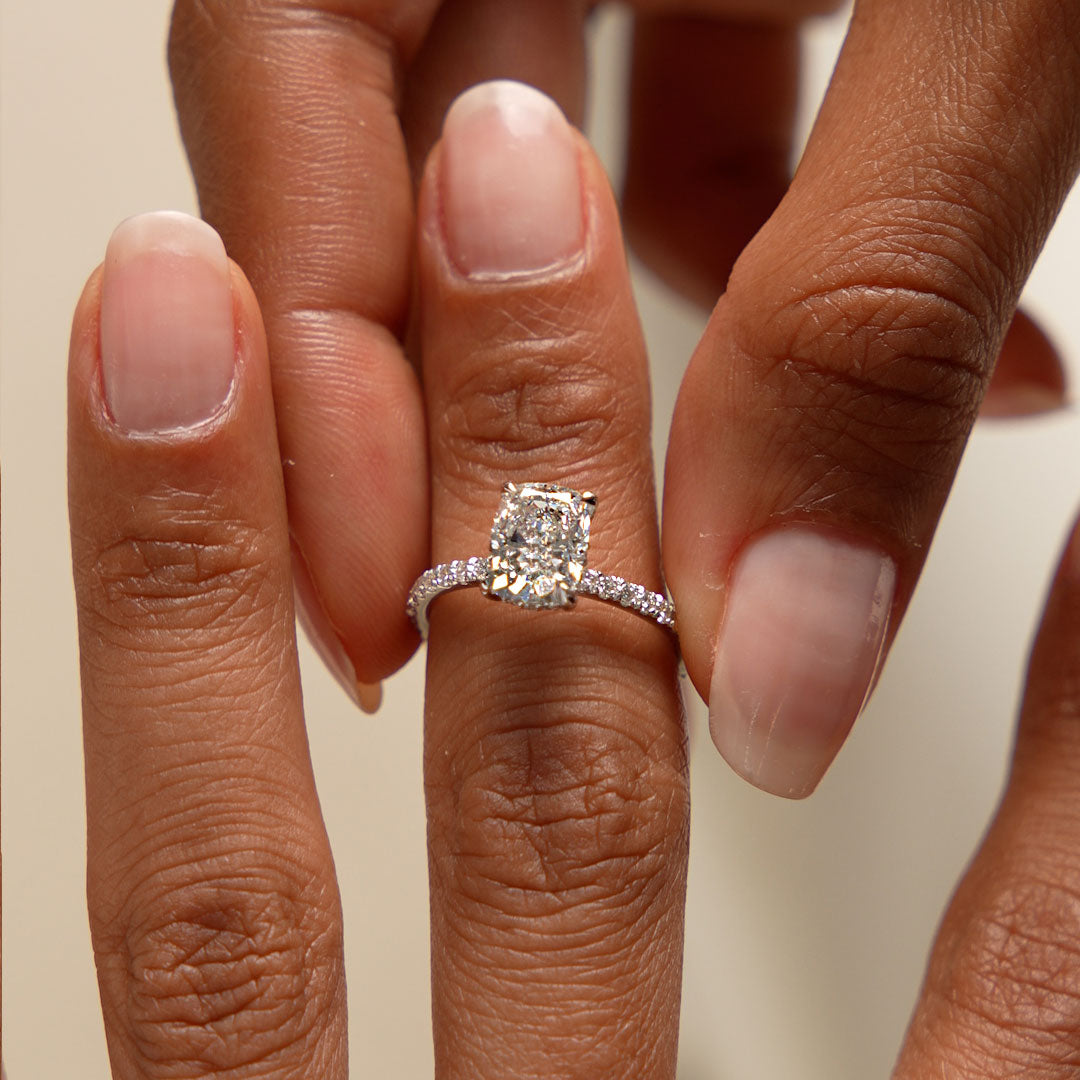 OBFJ0581 - 2.00 Ctw 14k Cushion Cut Lab Grown Diamond Pavé Band Ring with Hidden Halo – Renée 4