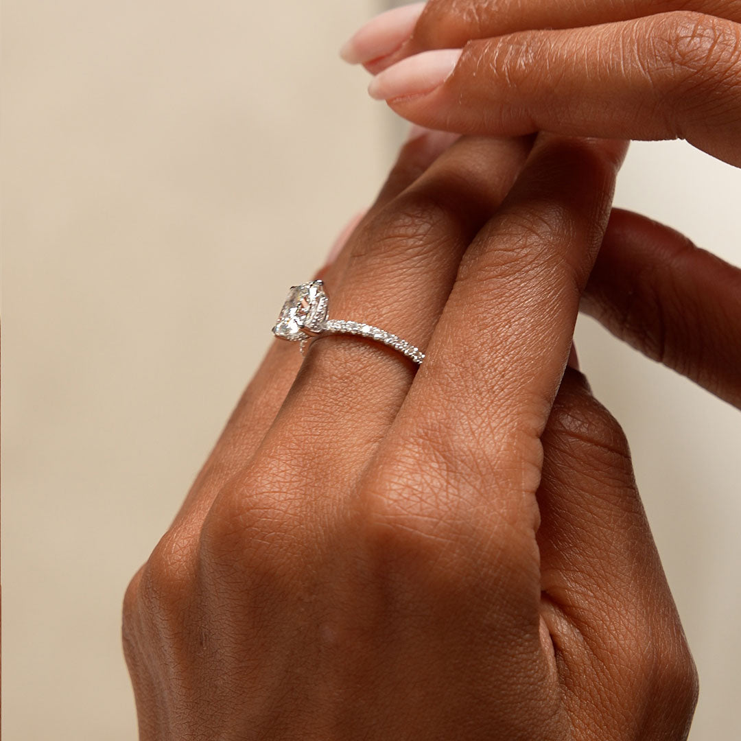 OBFJ0581 - 2.00 Ctw 14k Cushion Cut Lab Grown Diamond Pavé Band Ring with Hidden Halo – Renée 5