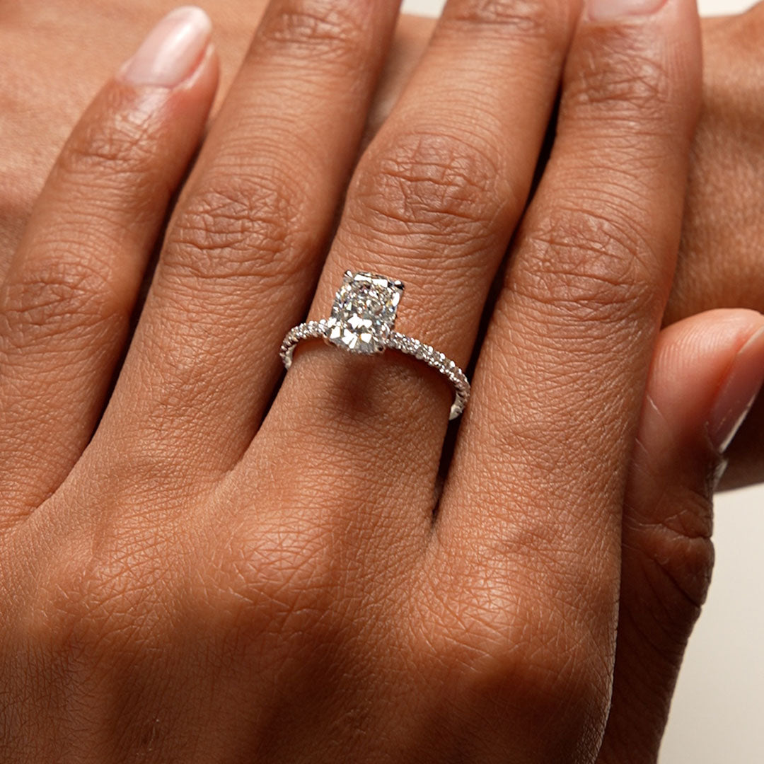 OBFJ0581 - 2.00 Ctw 14k Cushion Cut Lab Grown Diamond Pavé Band Ring with Hidden Halo – Renée 3