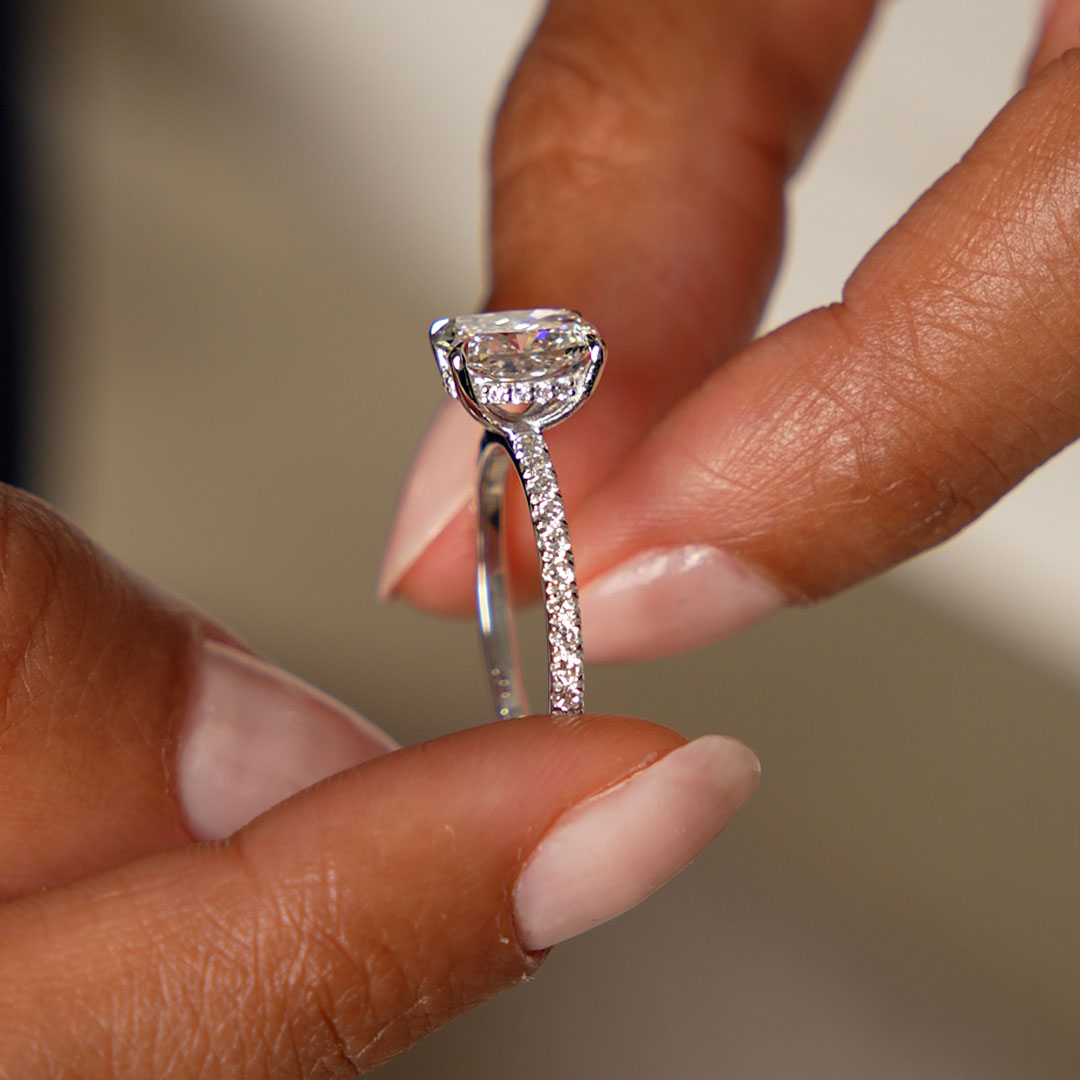 OBFJ0581 - 2.00 Ctw 14k Cushion Cut Lab Grown Diamond Pavé Band Ring with Hidden Halo – Renée 6