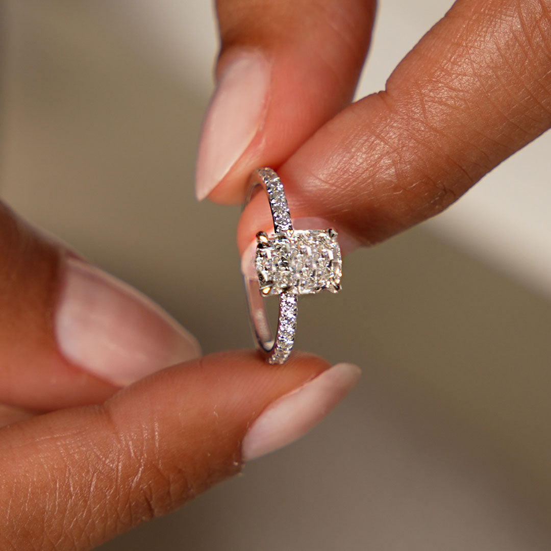 OBFJ0581 - 2.00 Ctw 14k Cushion Cut Lab Grown Diamond Pavé Band Ring with Hidden Halo – Renée 2